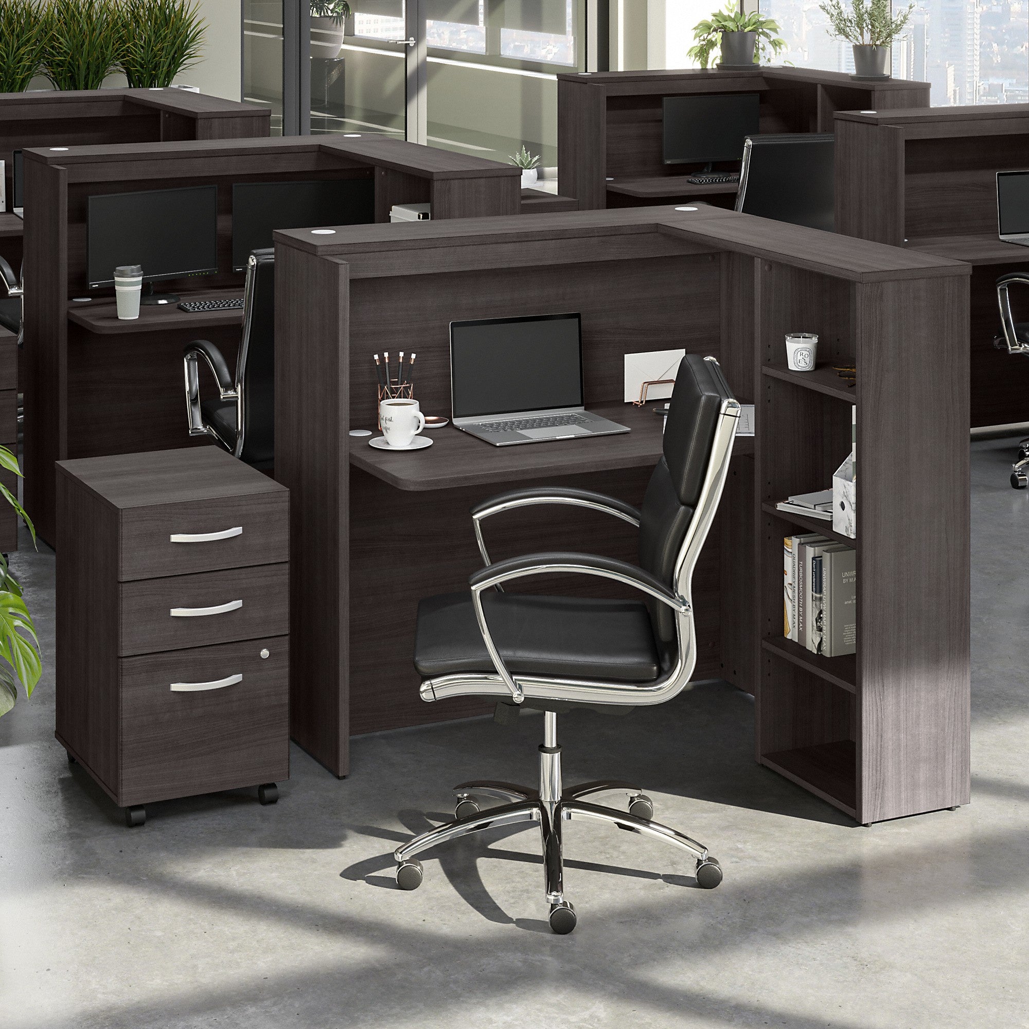 Bush Business Furniture Studio C 48W Cubicle Desk with Shelves and Mobile File Cabinet