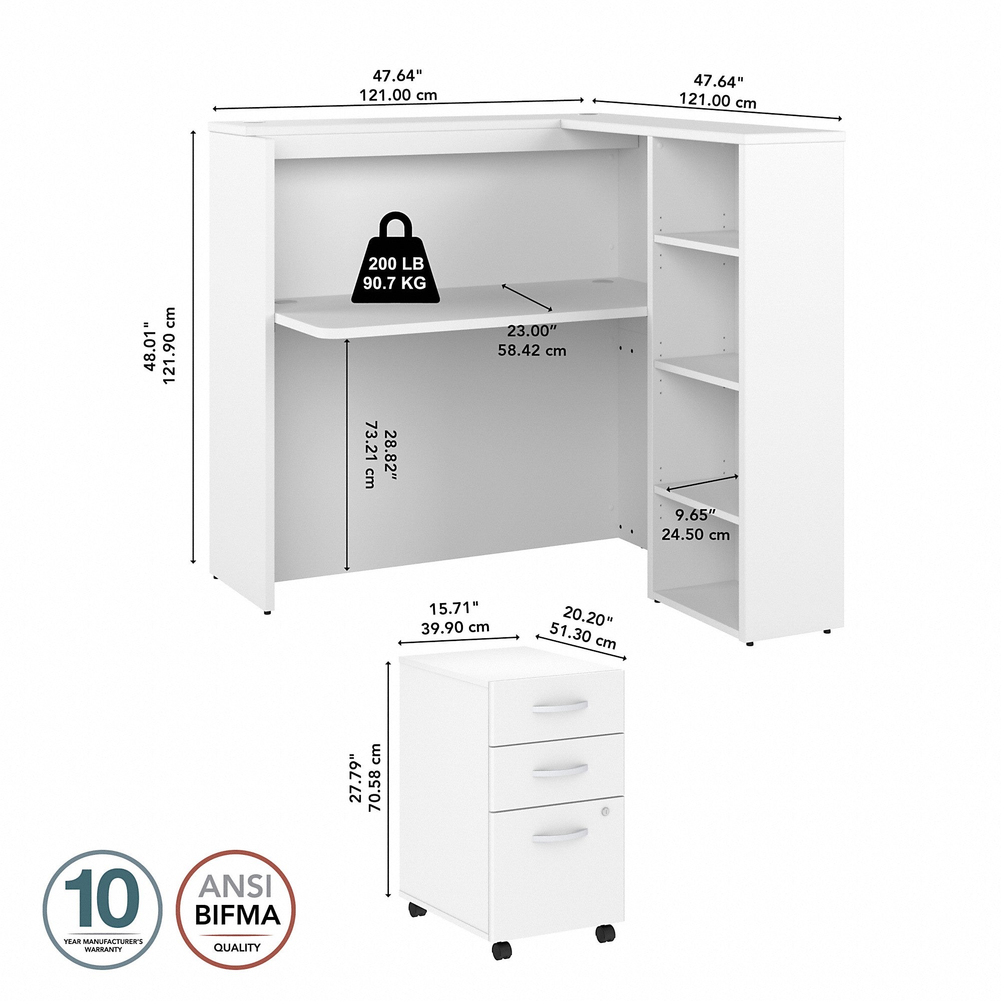 Bush Business Furniture Studio C 48W Cubicle Desk with Shelves and Mobile File Cabinet