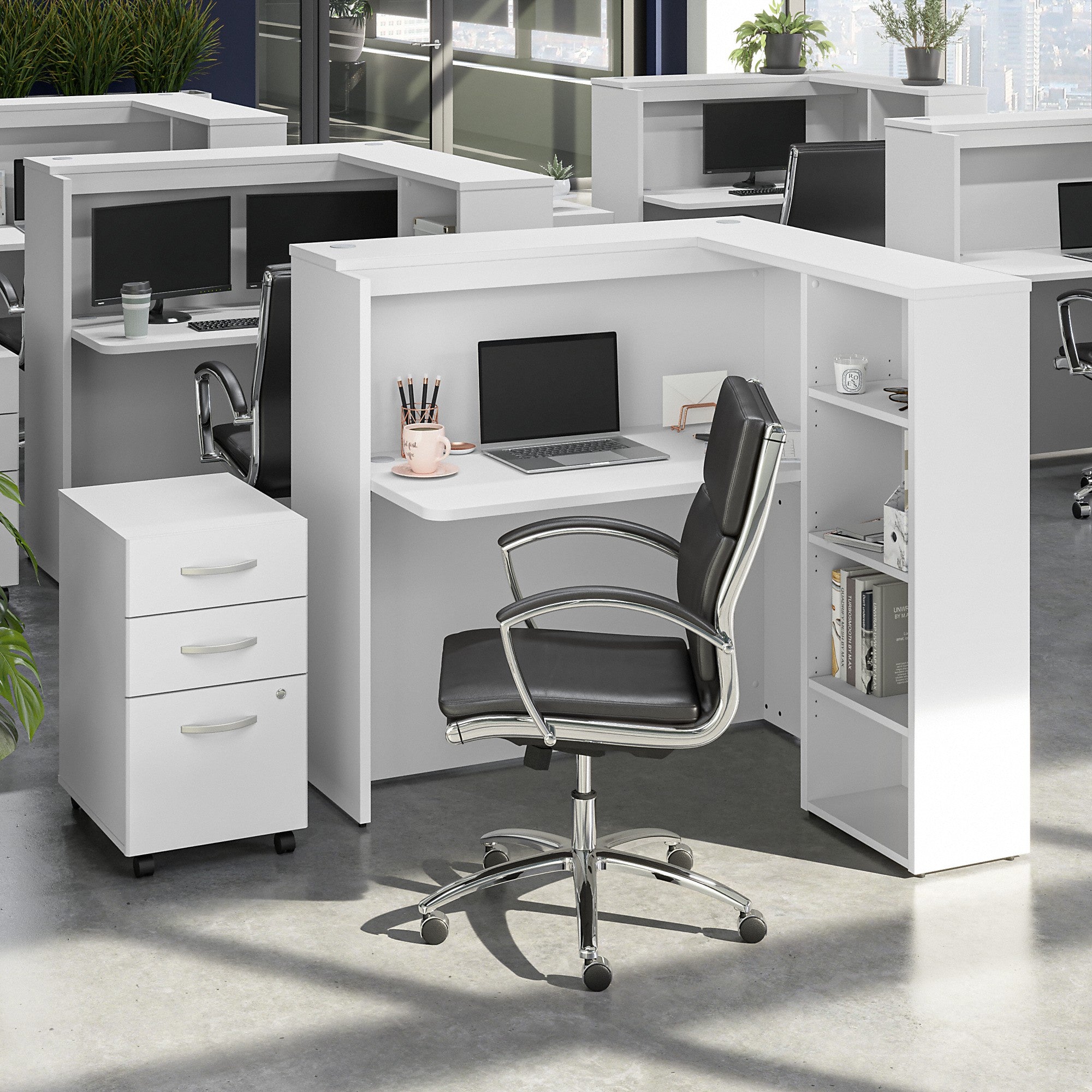 Bush Business Furniture Studio C 48W Cubicle Desk with Shelves and Mobile File Cabinet