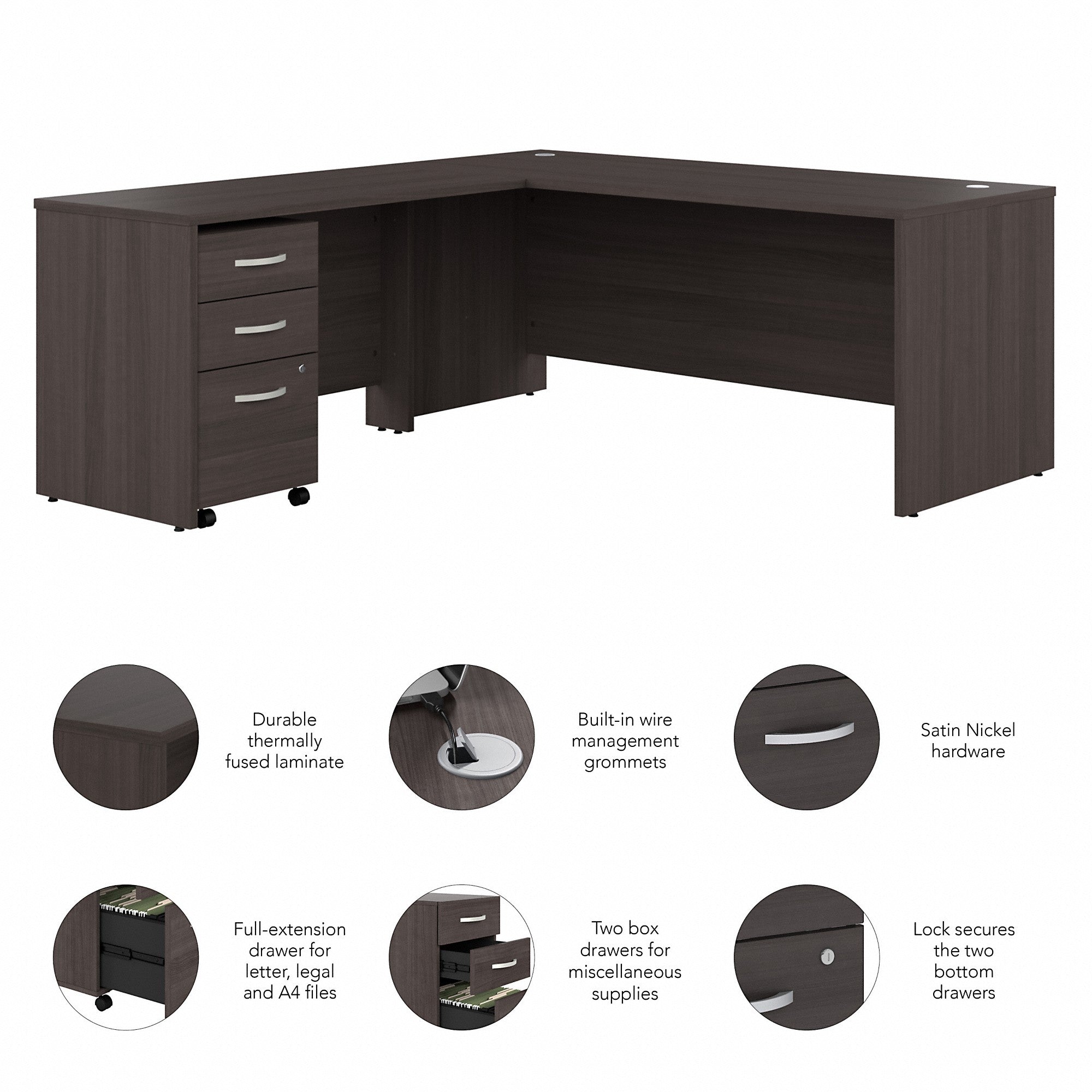 Bush Business Furniture Studio C 72W L Shaped Desk with Mobile File Cabinet