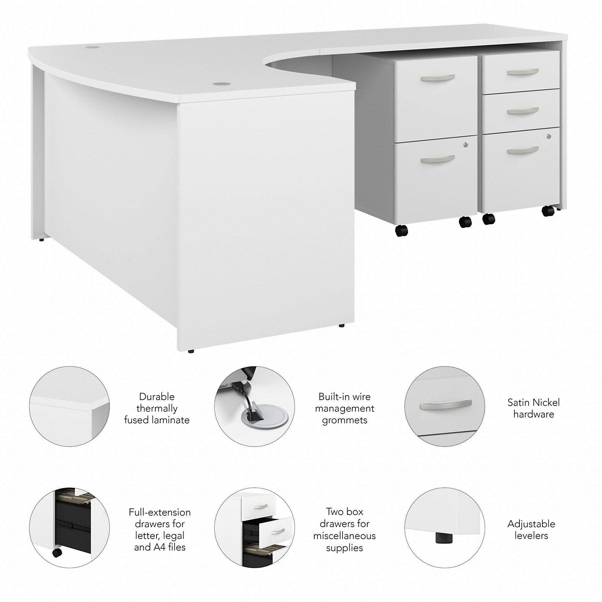 Bush Business Furniture Studio C 60W x 43D Right Hand L-Bow Desk with Mobile File Cabinets