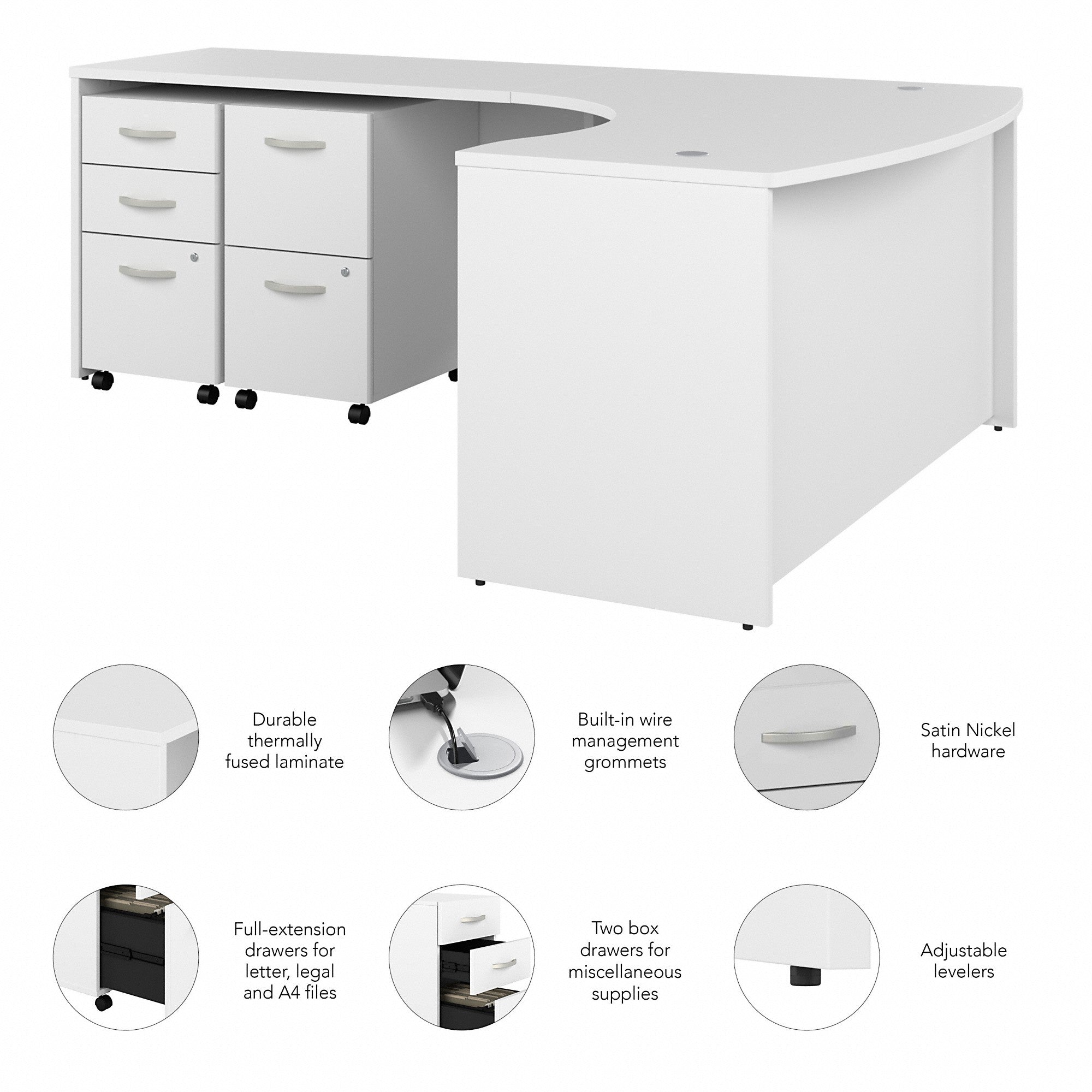 Bush Business Furniture Studio C 60W x 43D Left Hand L-Bow Desk with Mobile File Cabinets