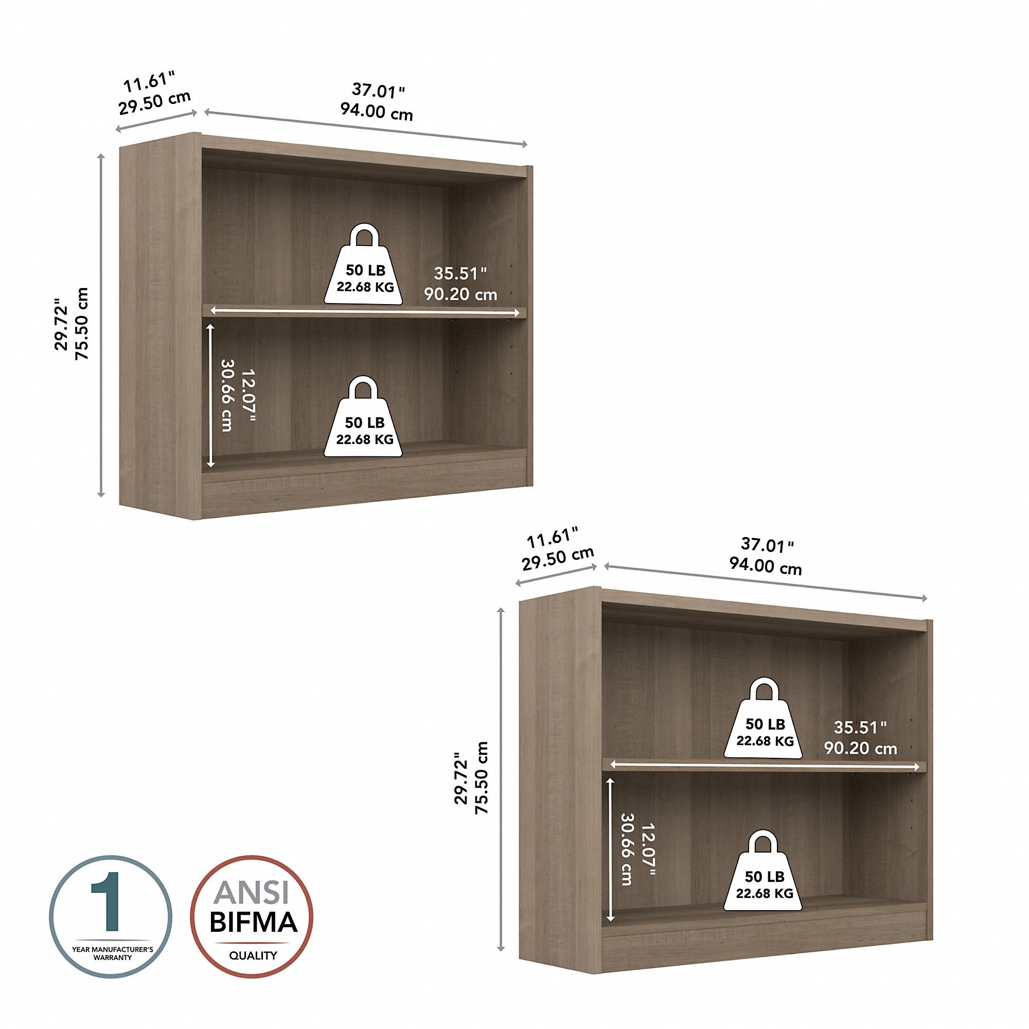 Bush Furniture Universal Small 2 Shelf Bookcase - Set of 2