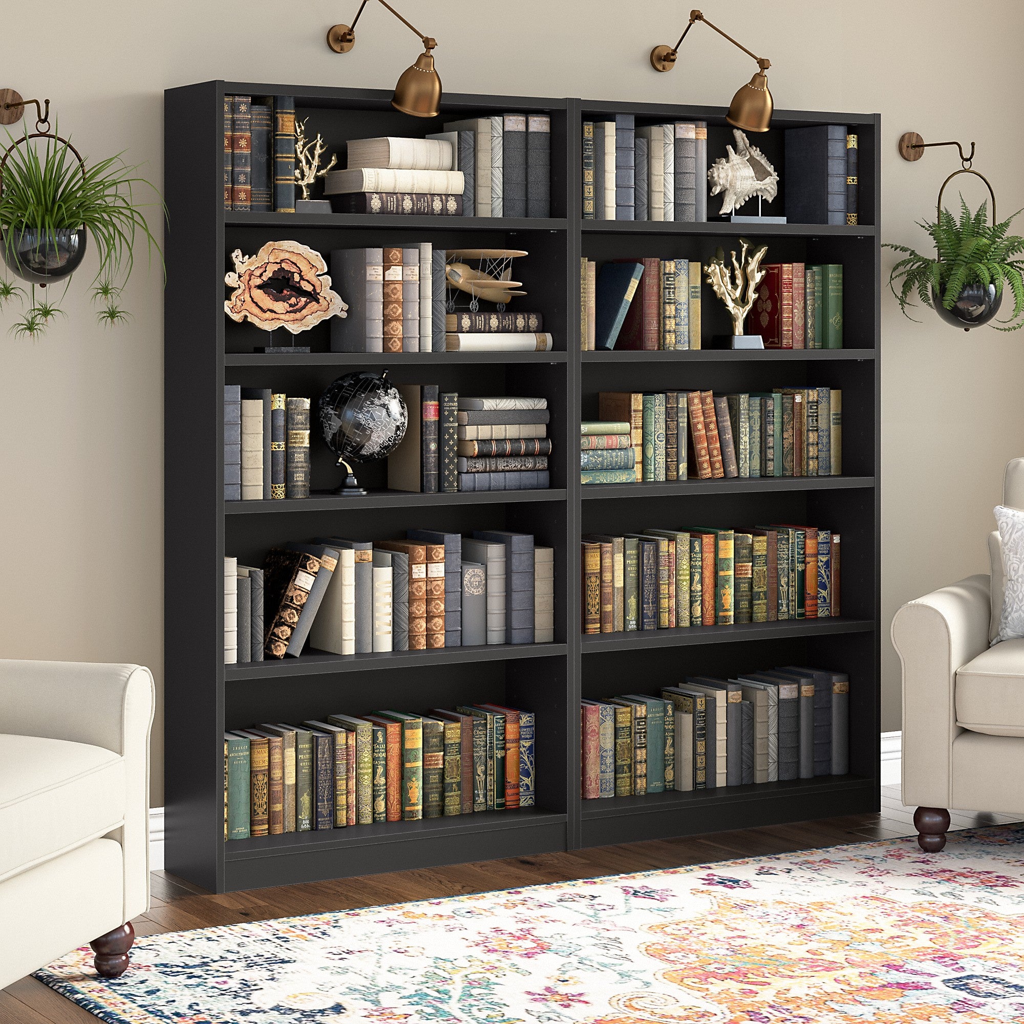 Bush Furniture Universal Tall 5 Shelf Bookcase - Set of 2