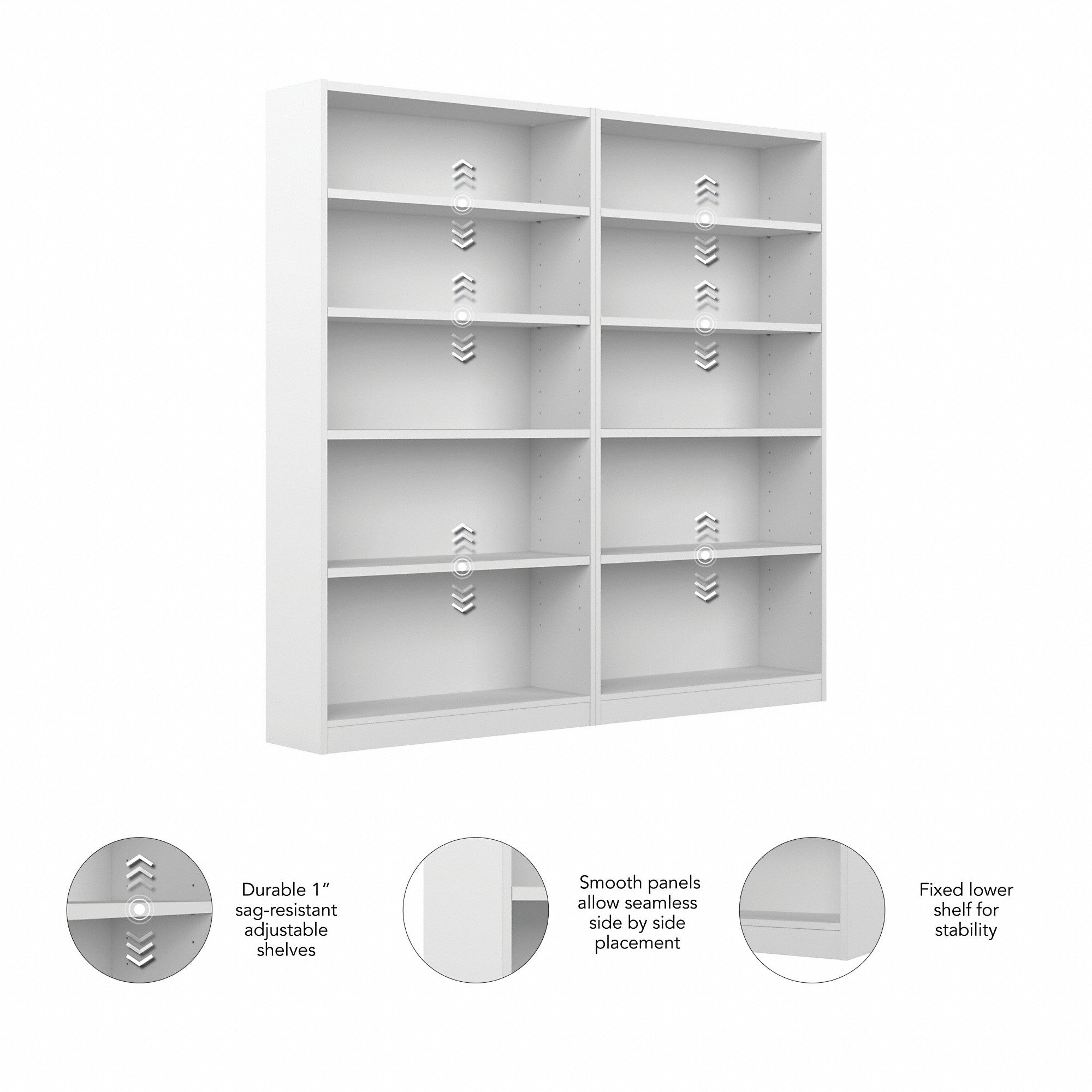 Bush Furniture Universal Tall 5 Shelf Bookcase - Set of 2