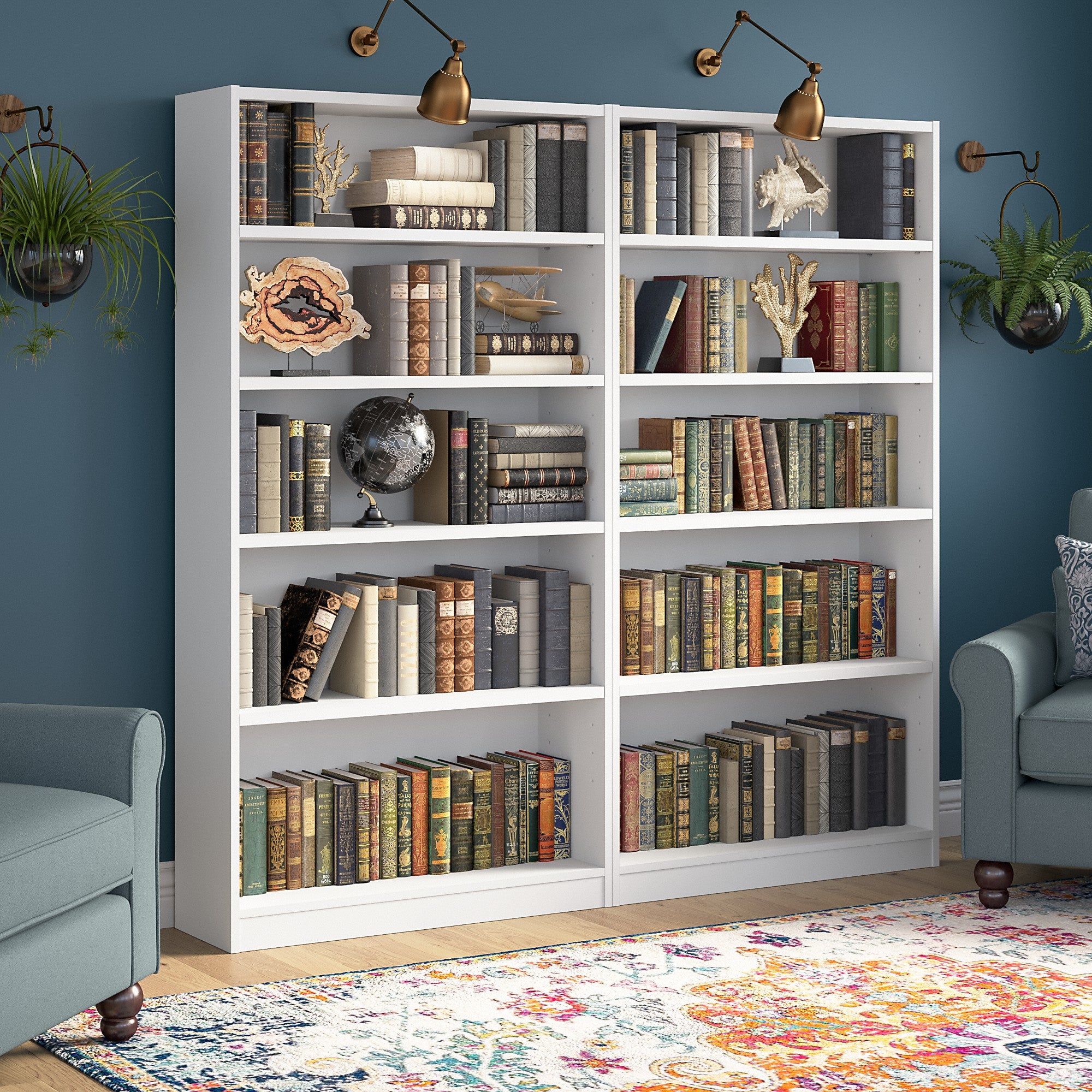 Bush Furniture Universal Tall 5 Shelf Bookcase - Set of 2