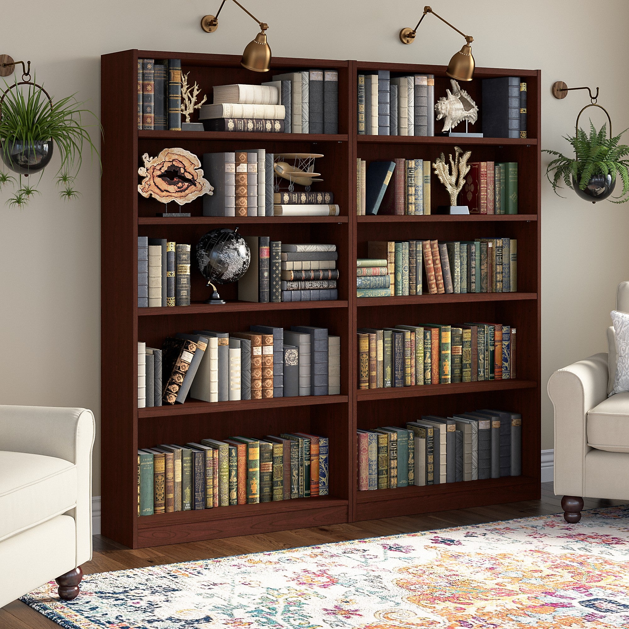 Bush Furniture Universal Tall 5 Shelf Bookcase - Set of 2