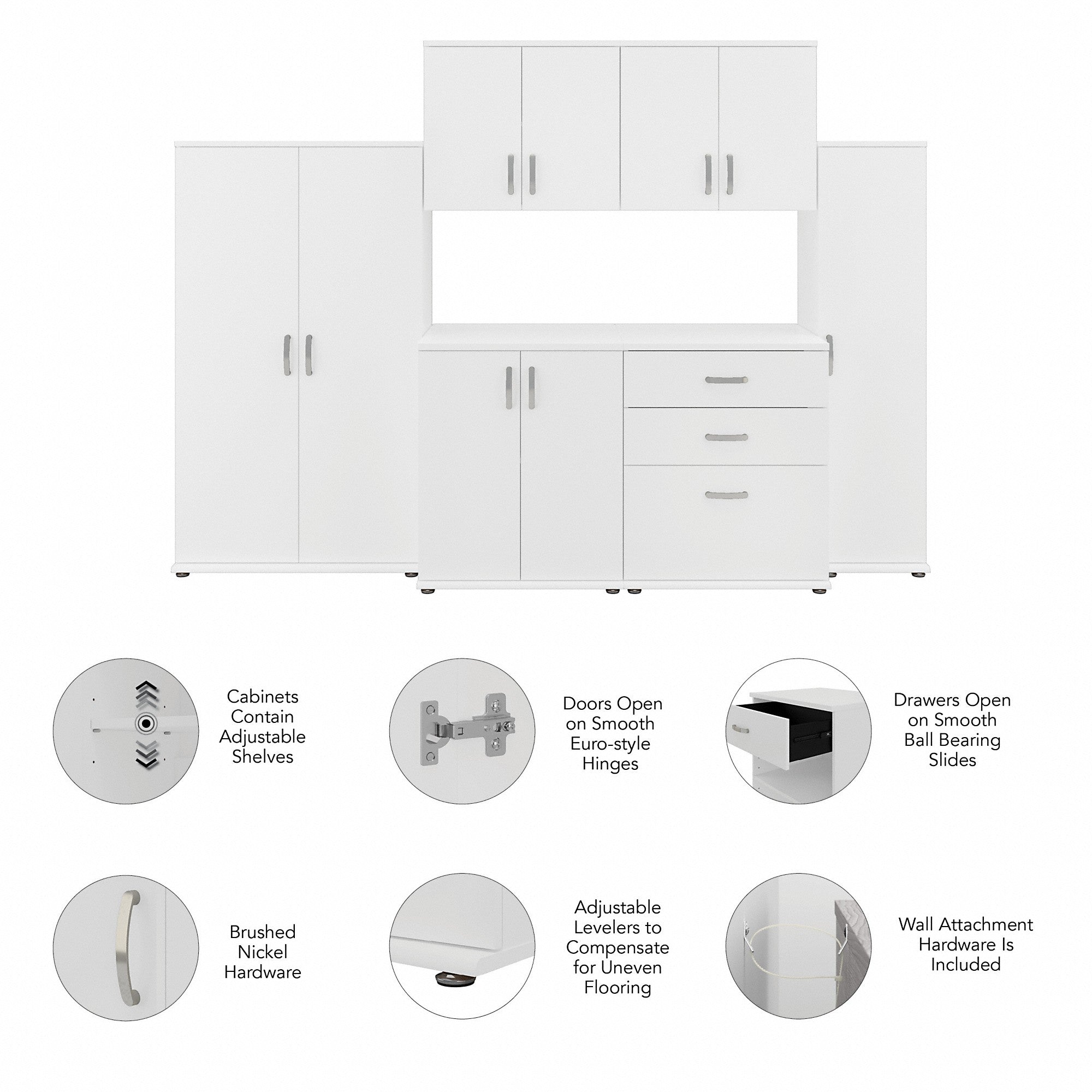 Bush Business Furniture Universal 108W 6 Piece Modular Storage Set with Floor and Wall Cabinets