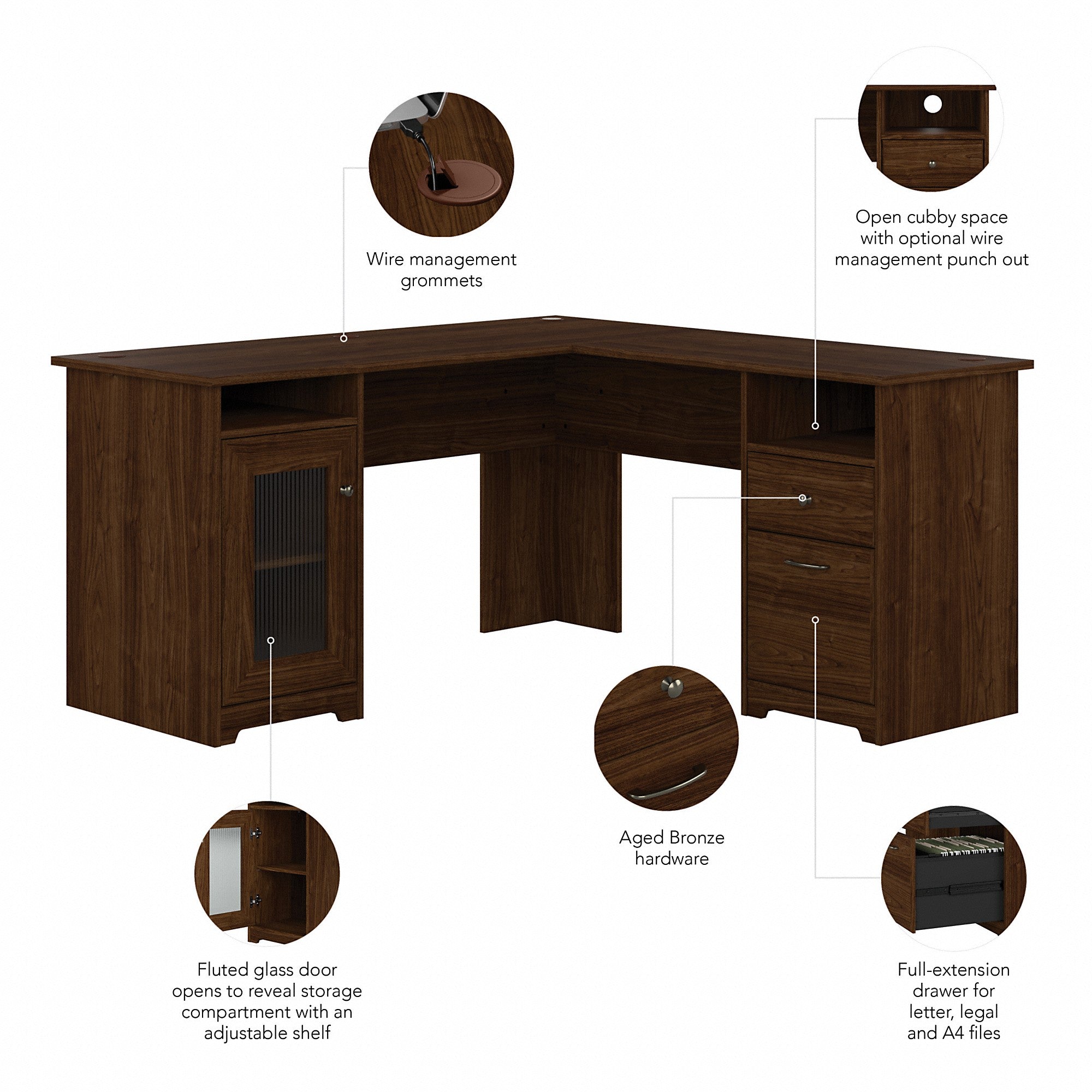 Bush Furniture Cabot 60W L Shaped Computer Desk with Storage