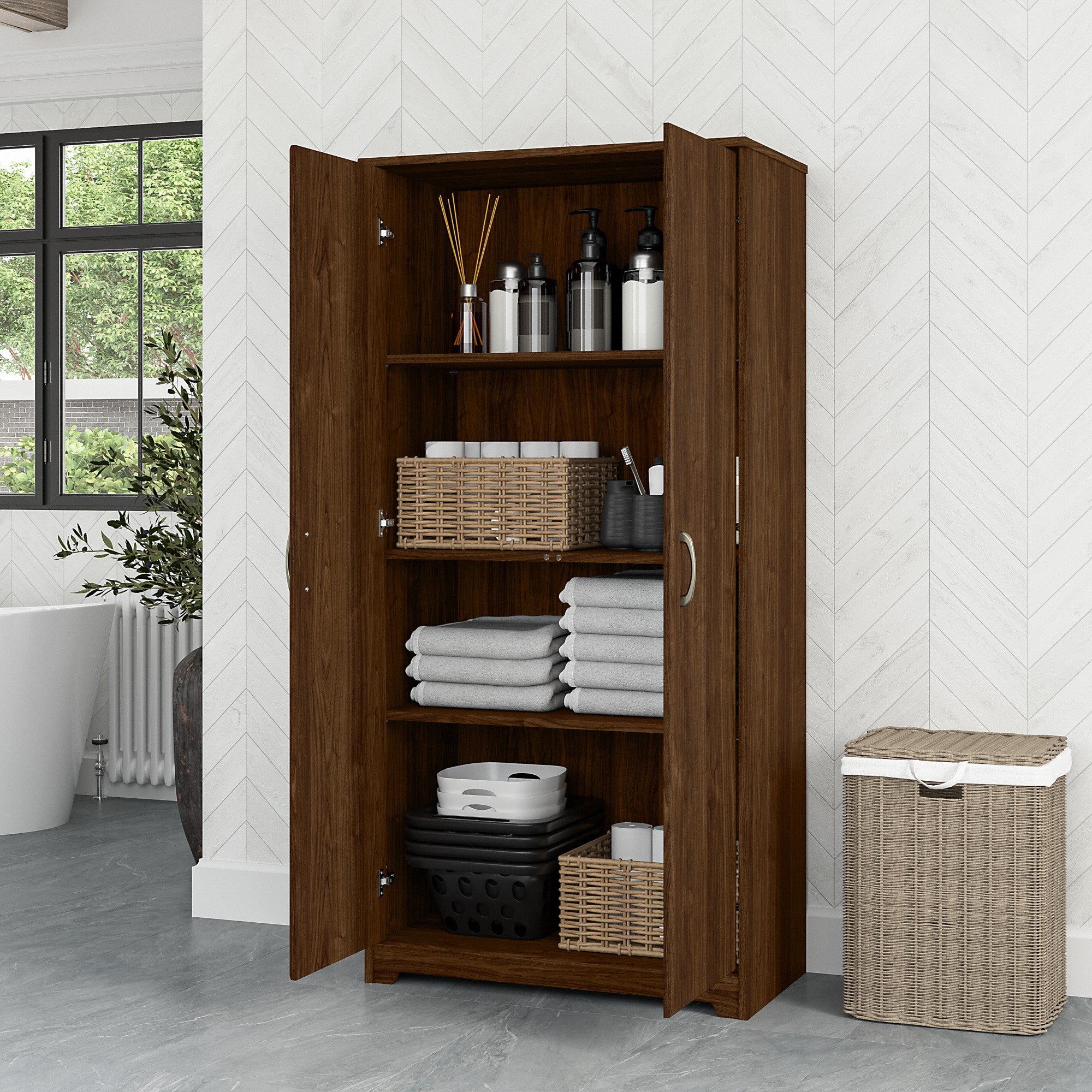 Bush Furniture Cabot Tall Bathroom Storage Cabinet with Doors