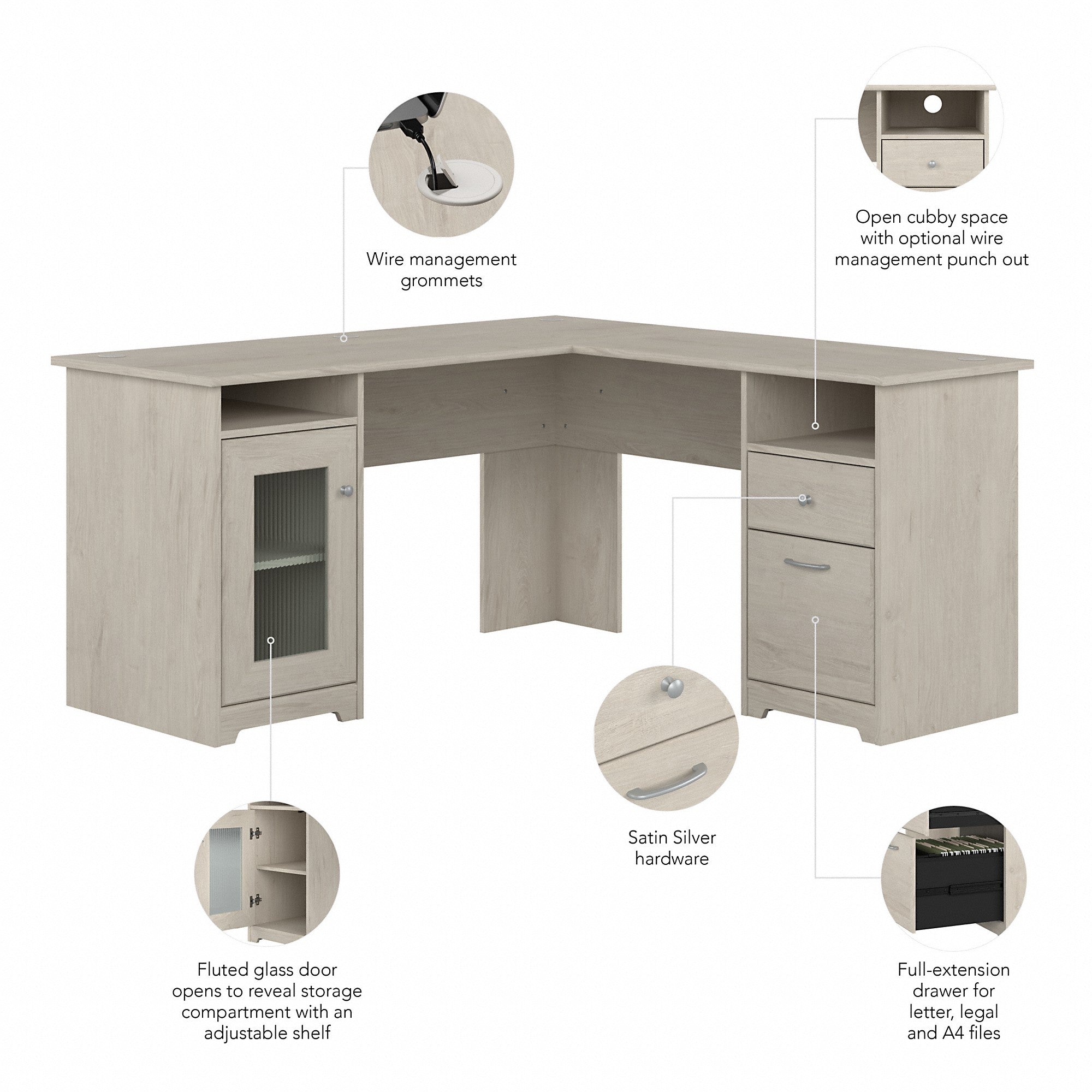 Bush Furniture Cabot 60W L Shaped Computer Desk with Storage