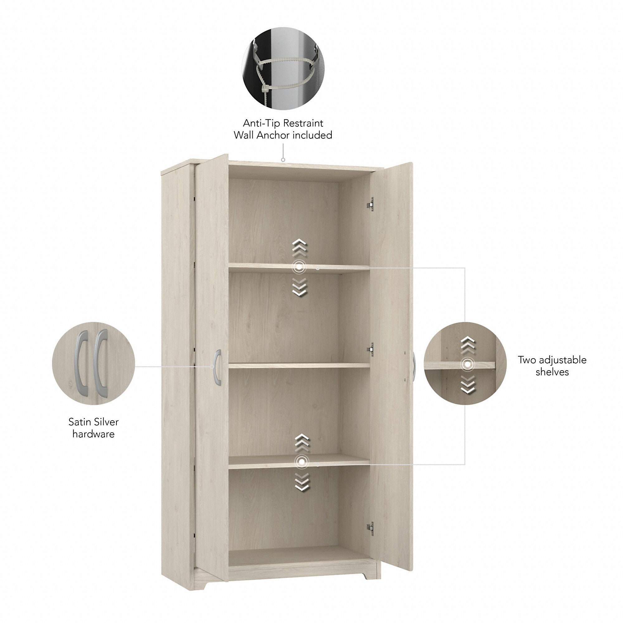 Bush Furniture Cabot Tall Bathroom Storage Cabinet with Doors