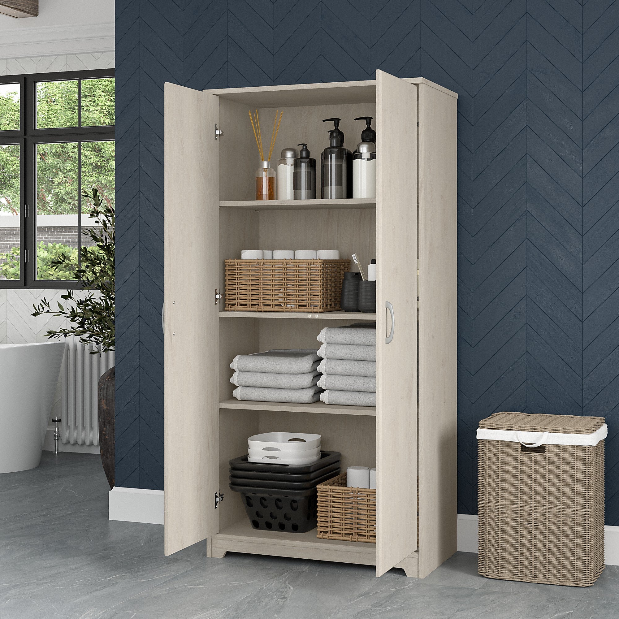 Bush Furniture Cabot Tall Bathroom Storage Cabinet with Doors