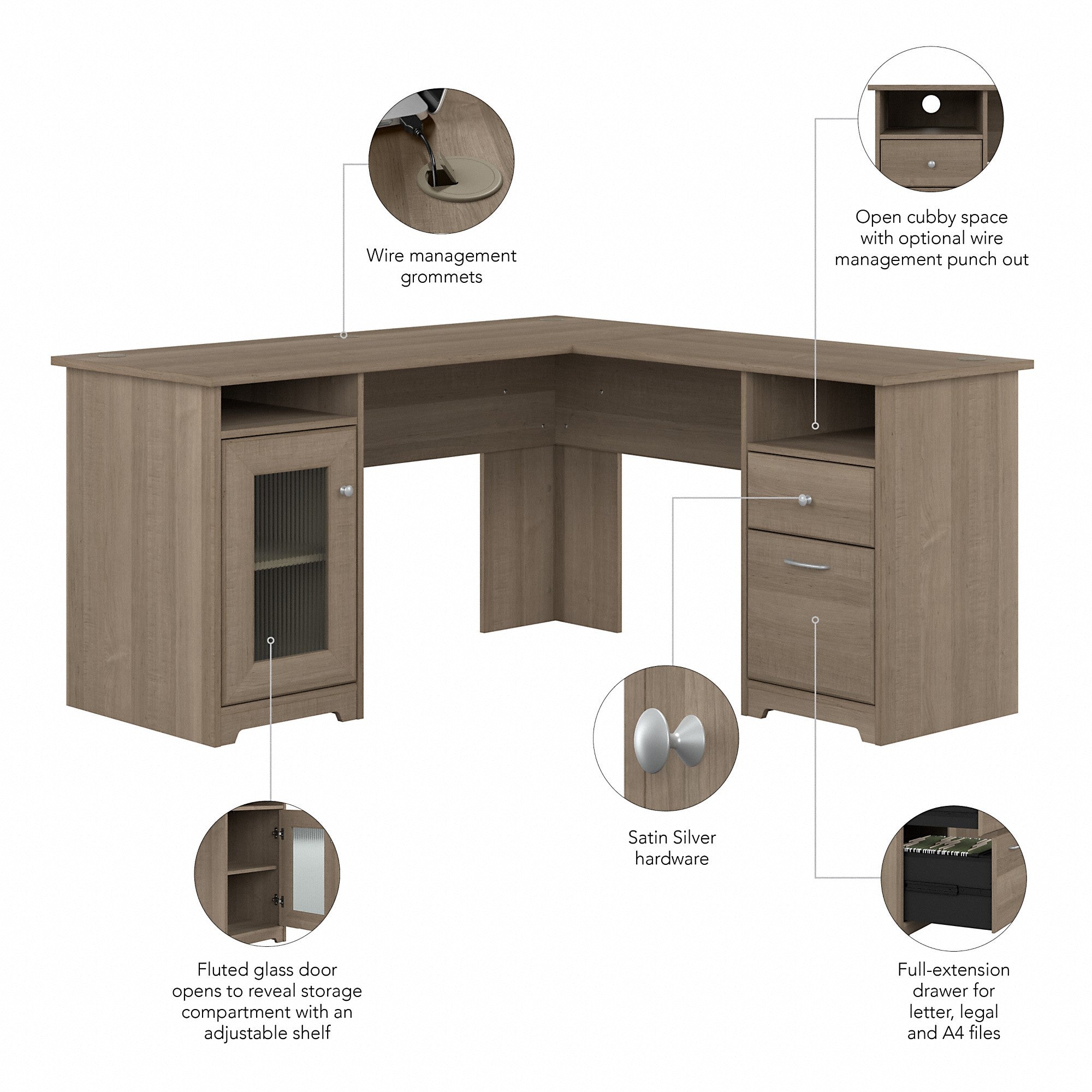 Bush Furniture Cabot 60W L Shaped Computer Desk with Storage