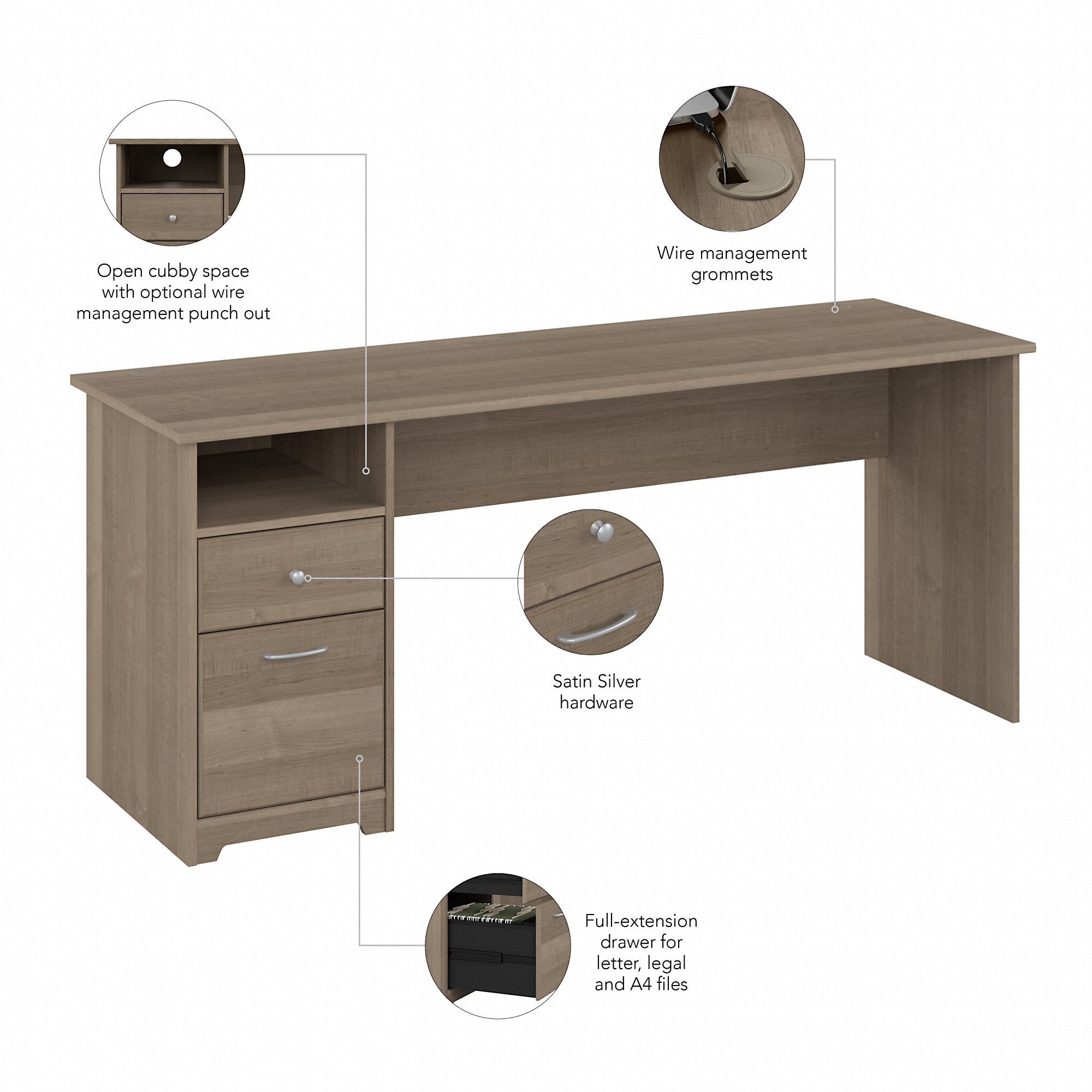 Bush Furniture Cabot 72W Computer Desk with Drawers