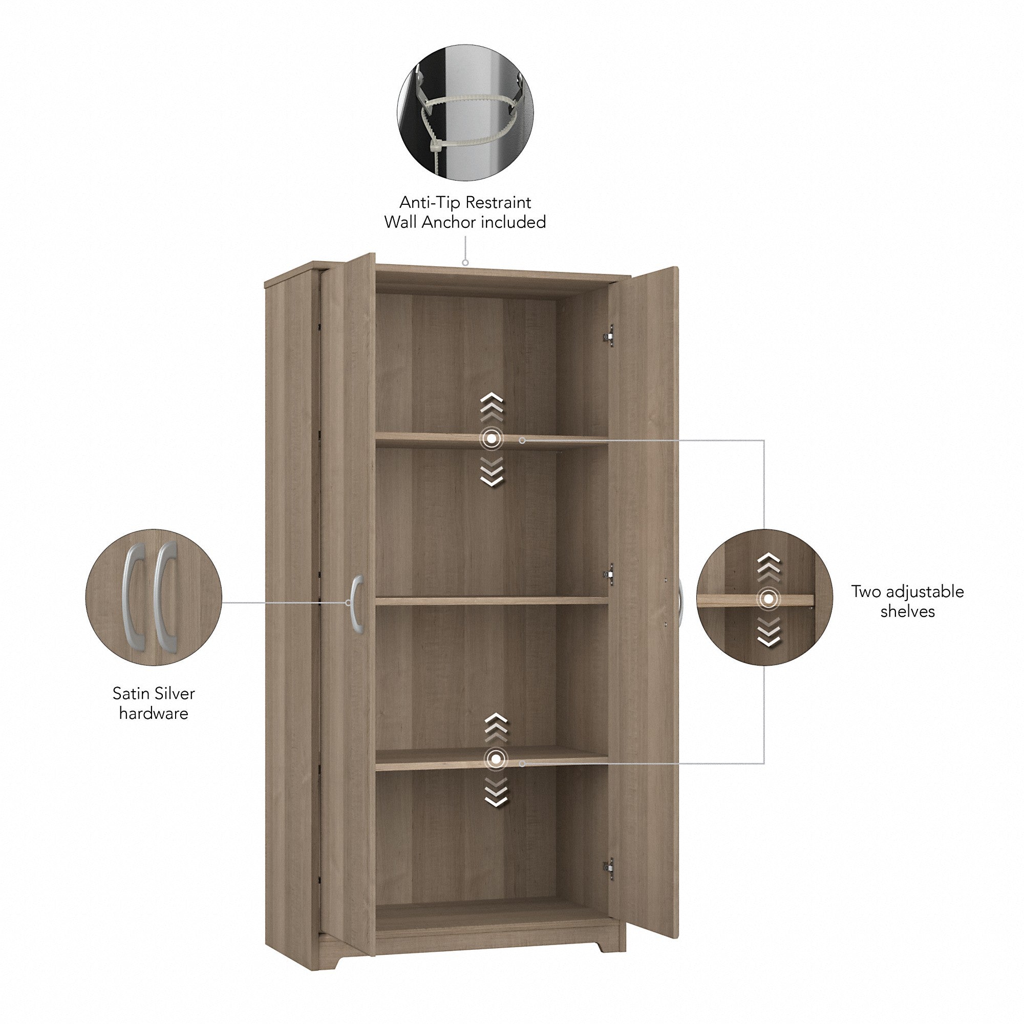 Bush Furniture Cabot Tall Bathroom Storage Cabinet with Doors