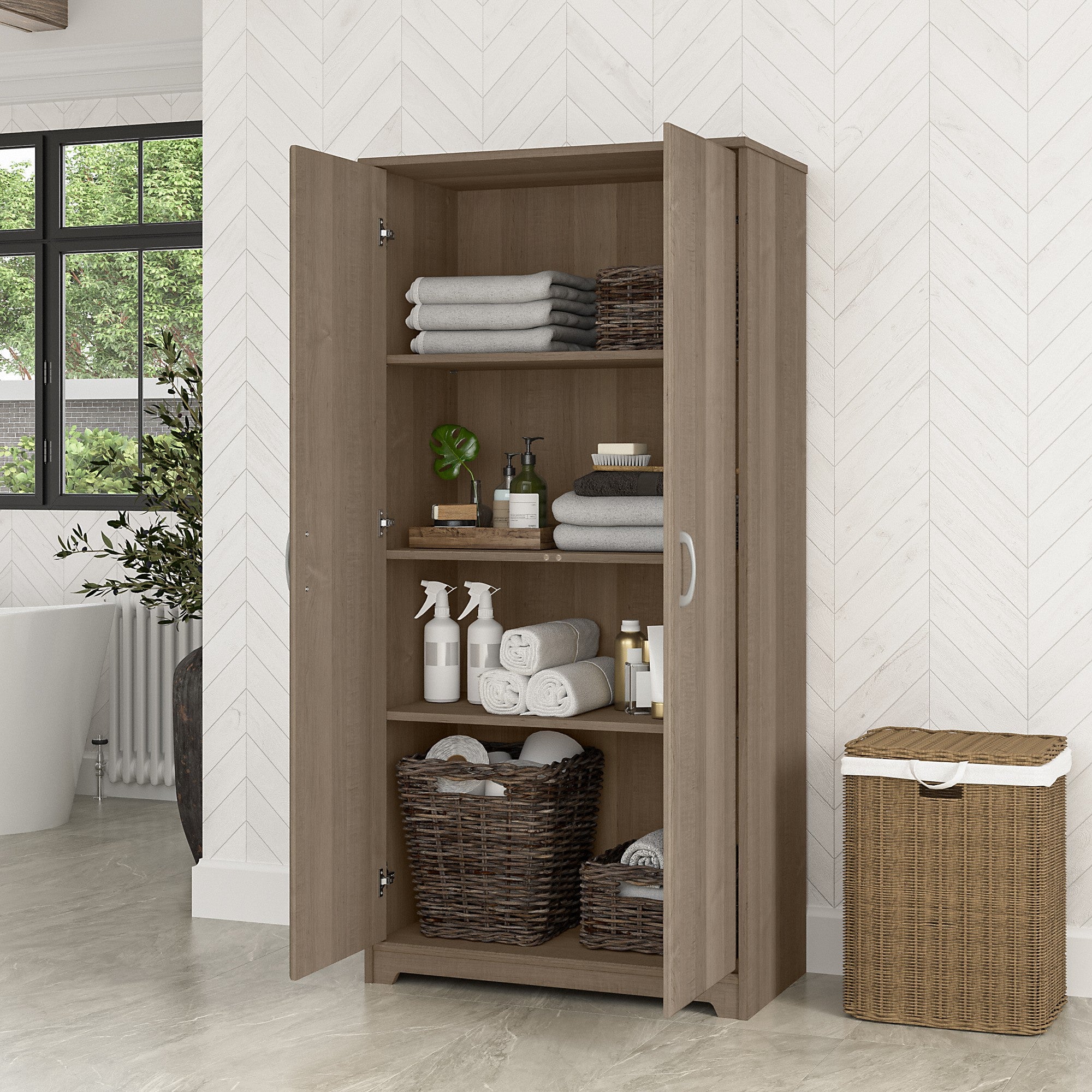 Bush Furniture Cabot Tall Bathroom Storage Cabinet with Doors