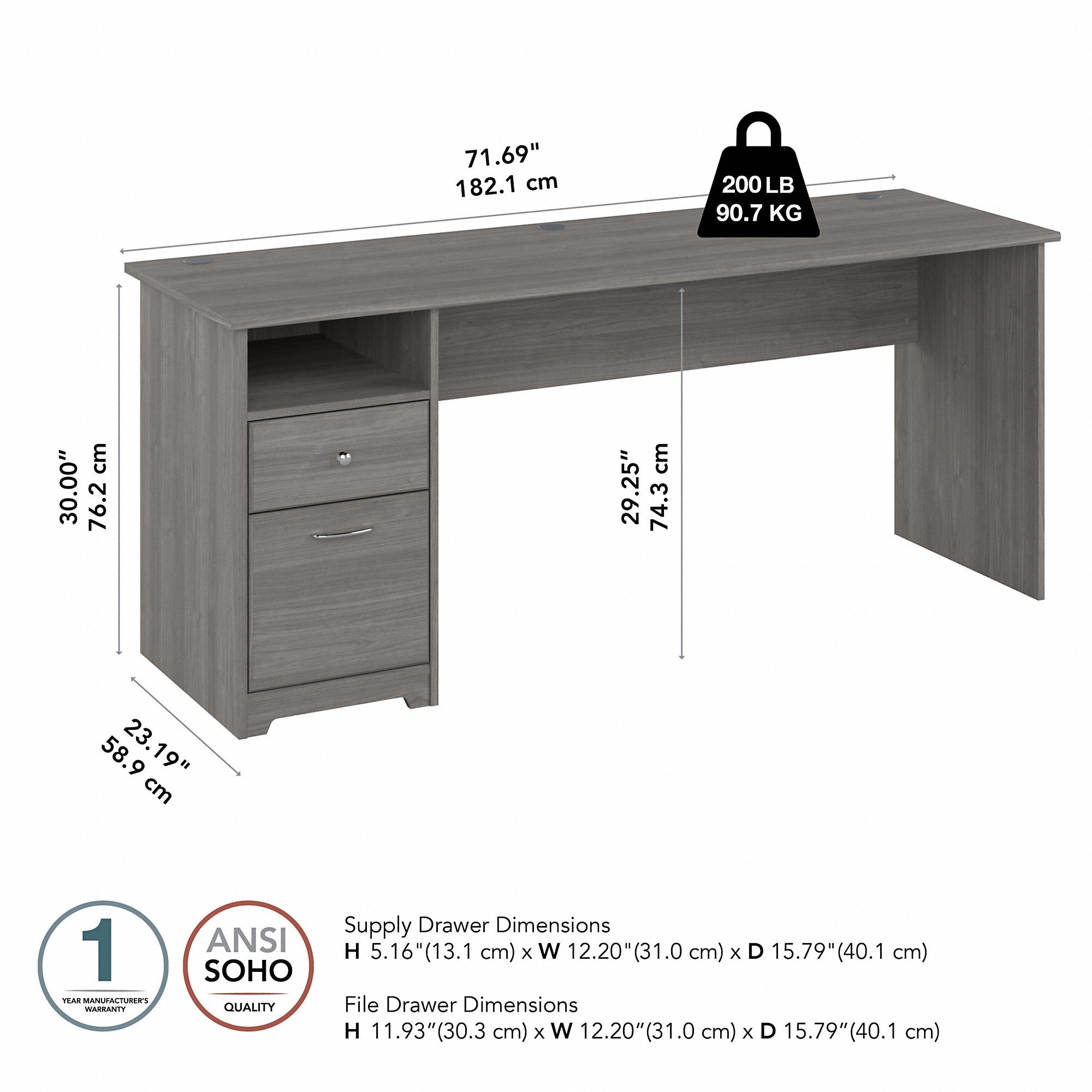 Bush Furniture Cabot 72W Computer Desk with Drawers