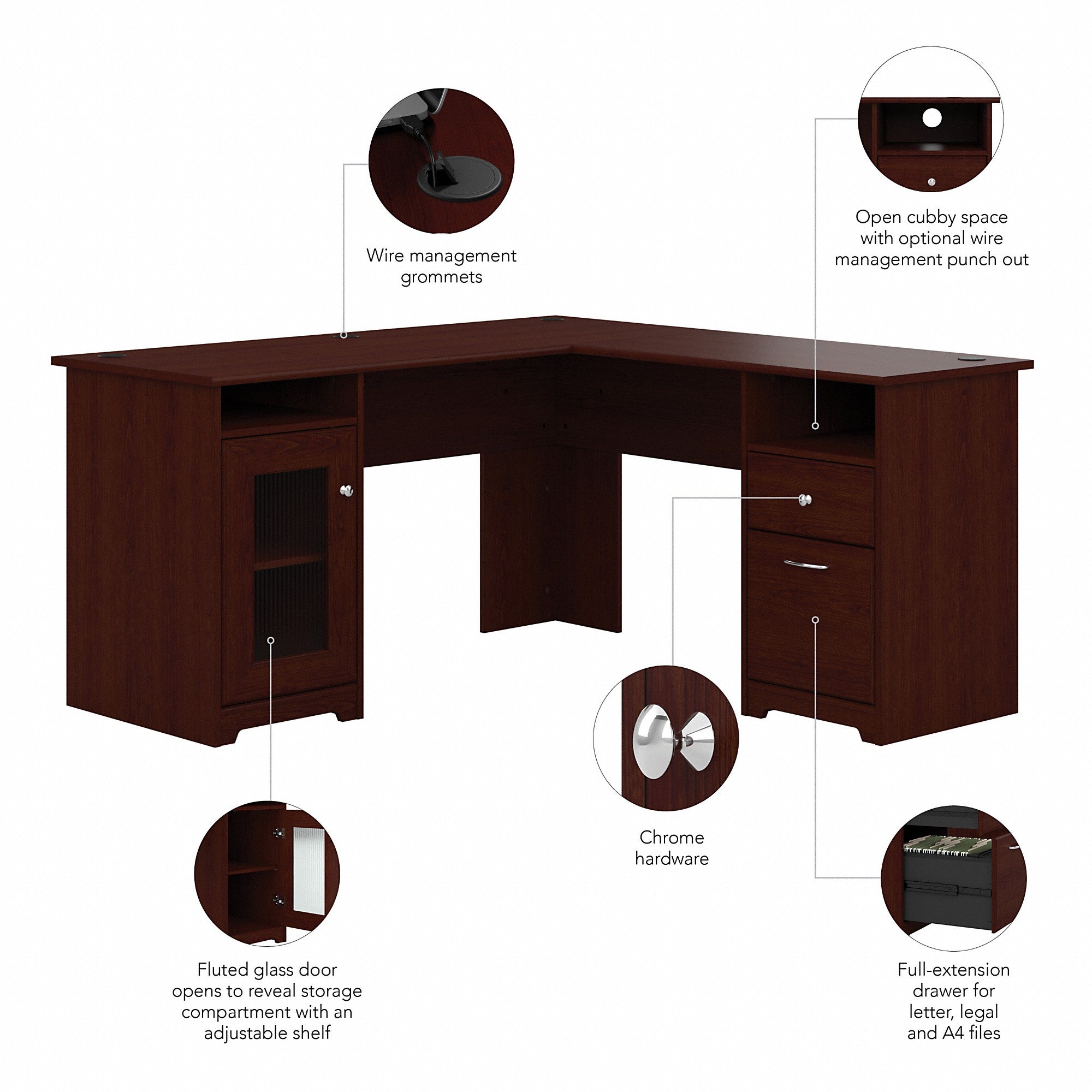 Bush Furniture Cabot 60W L Shaped Computer Desk with Storage