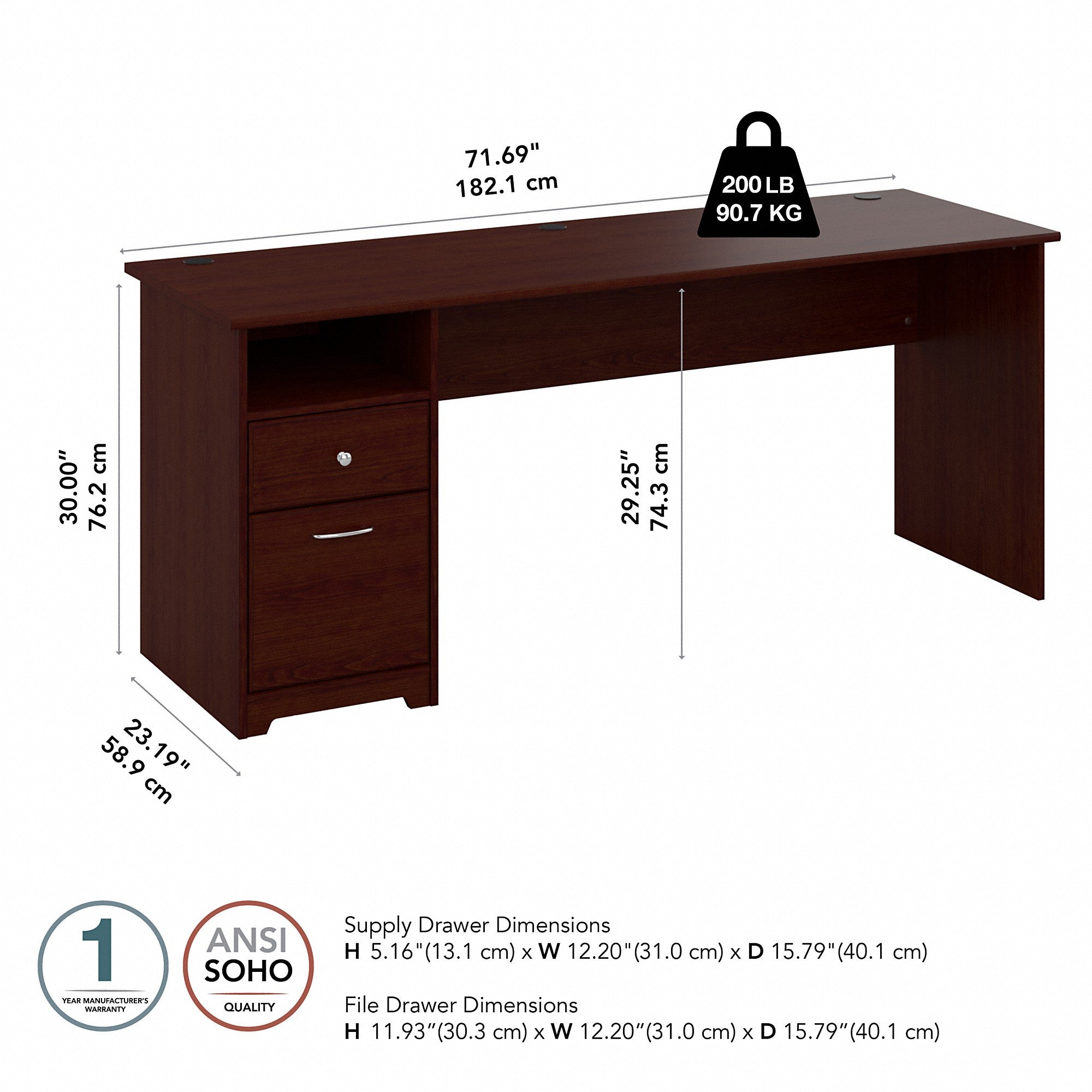 Bush Furniture Cabot 72W Computer Desk with Drawers