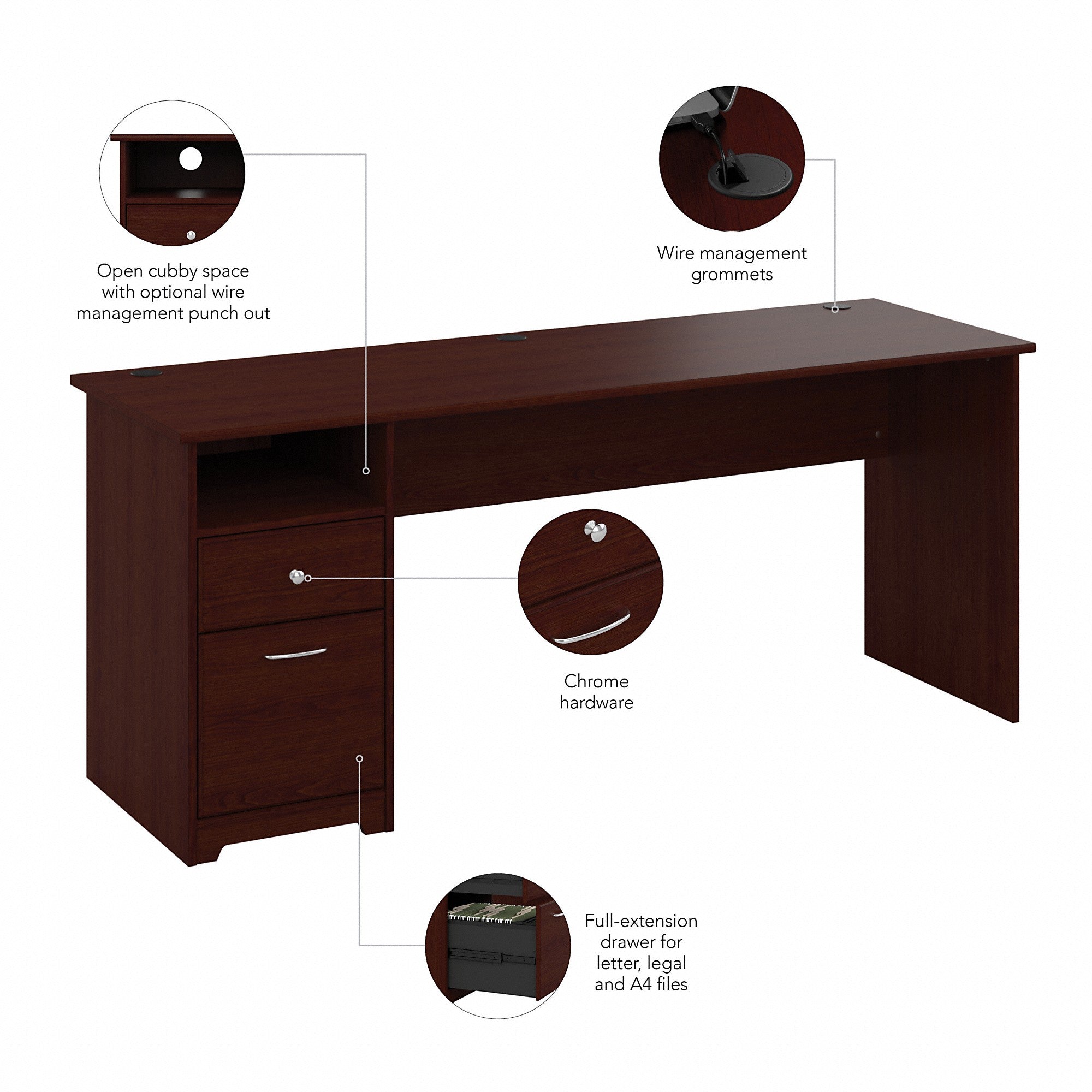 Bush Furniture Cabot 72W Computer Desk with Drawers