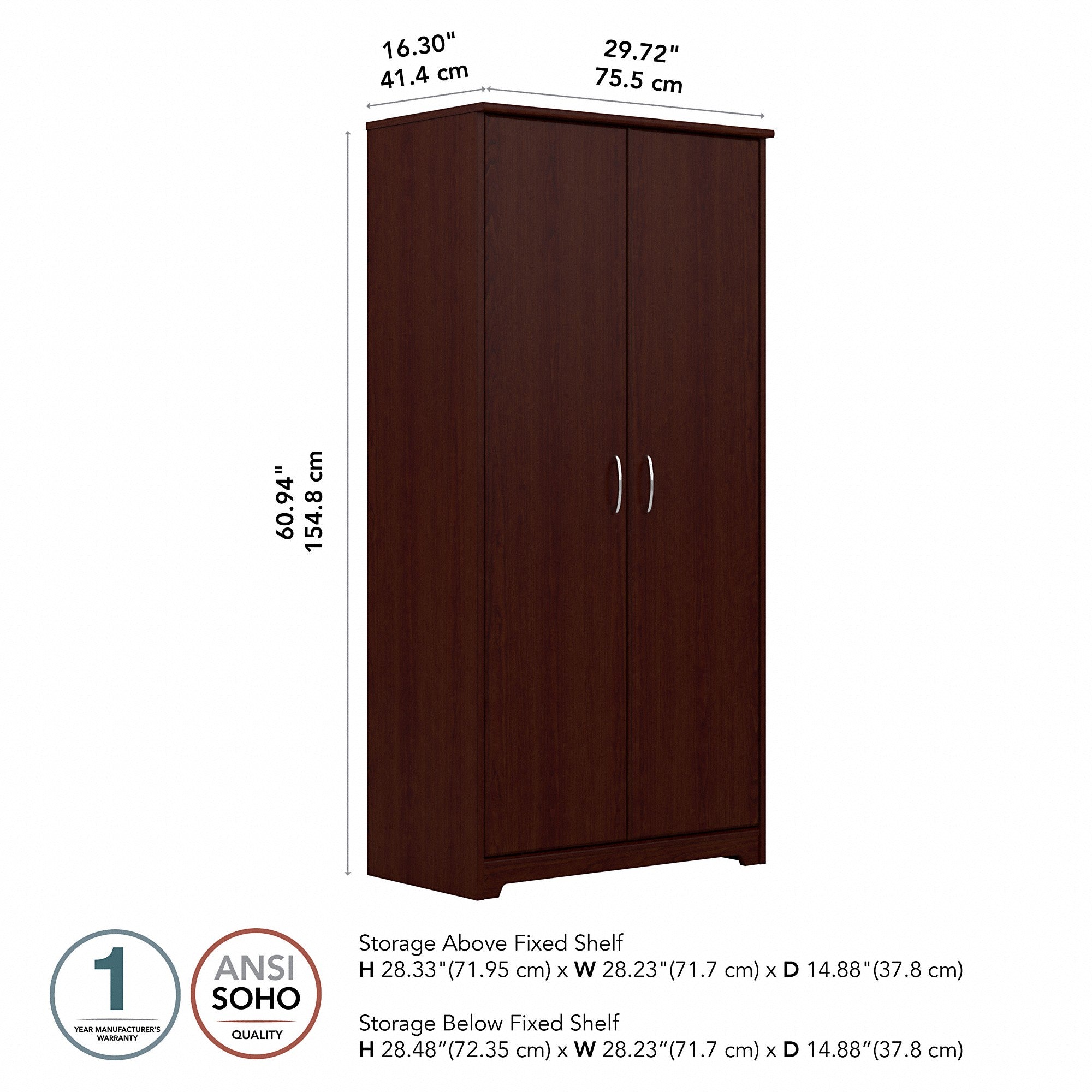 Bush Furniture Cabot Tall Bathroom Storage Cabinet with Doors