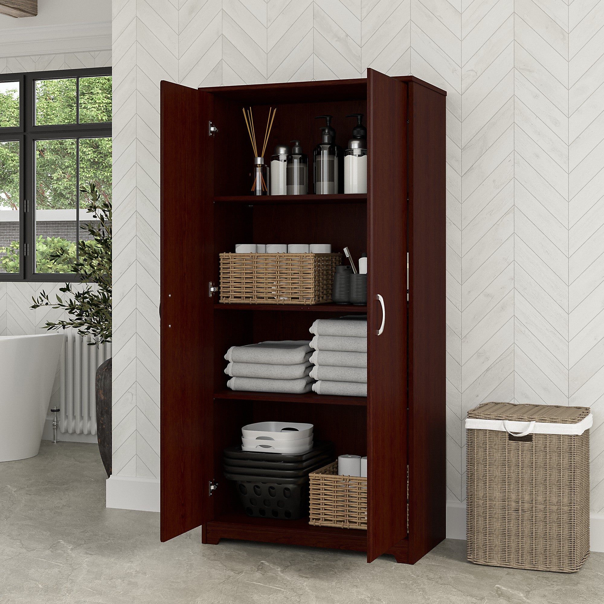 Bush Furniture Cabot Tall Bathroom Storage Cabinet with Doors