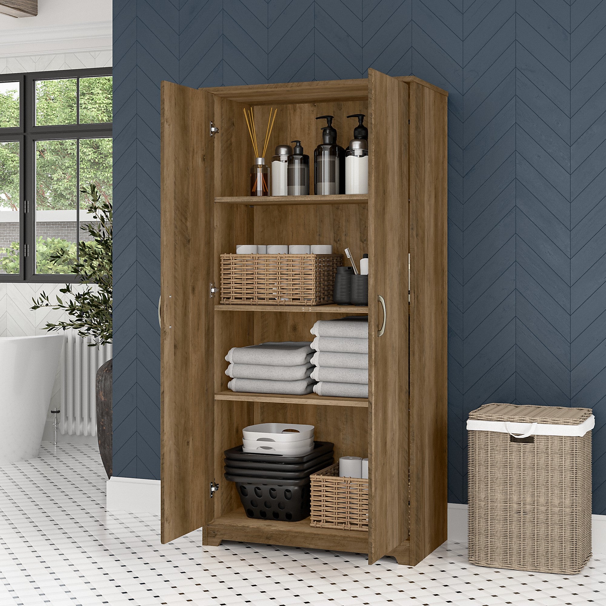 Bush Furniture Cabot Tall Bathroom Storage Cabinet with Doors