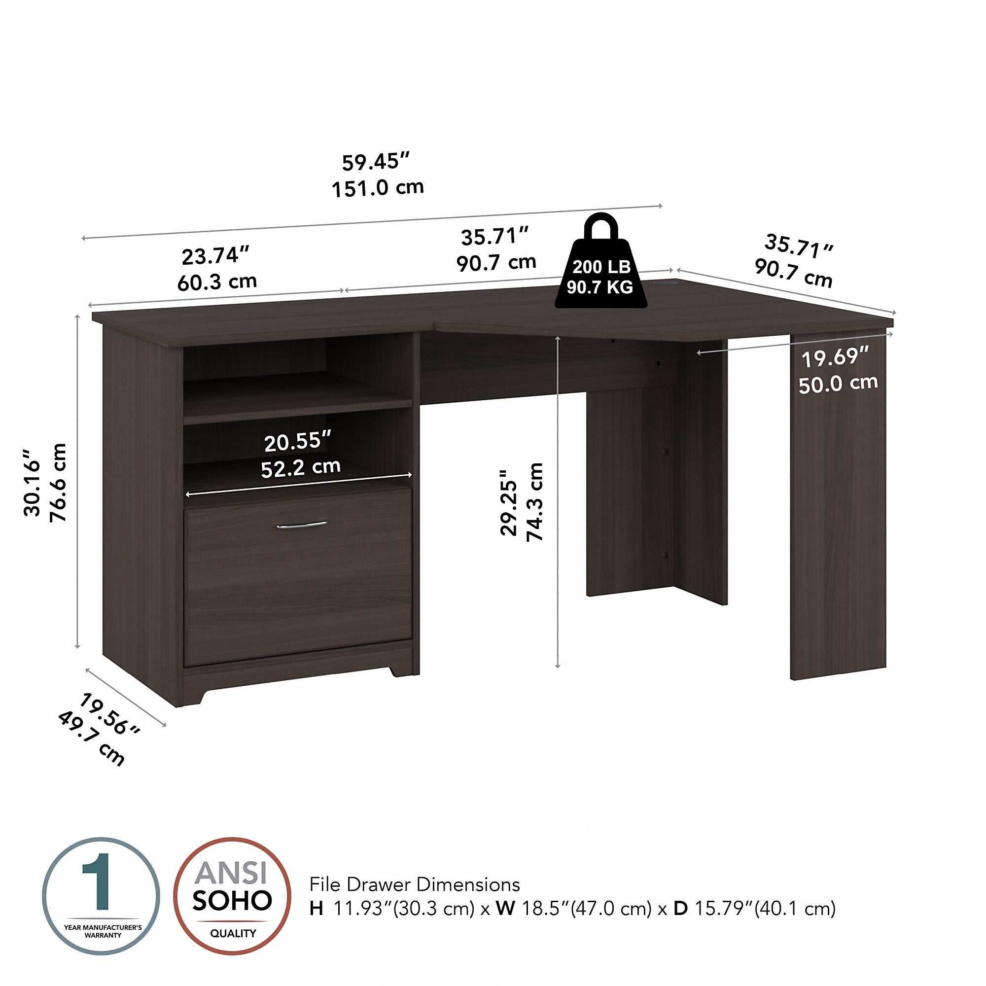 Bush Furniture Cabot 60W Corner Desk with Storage