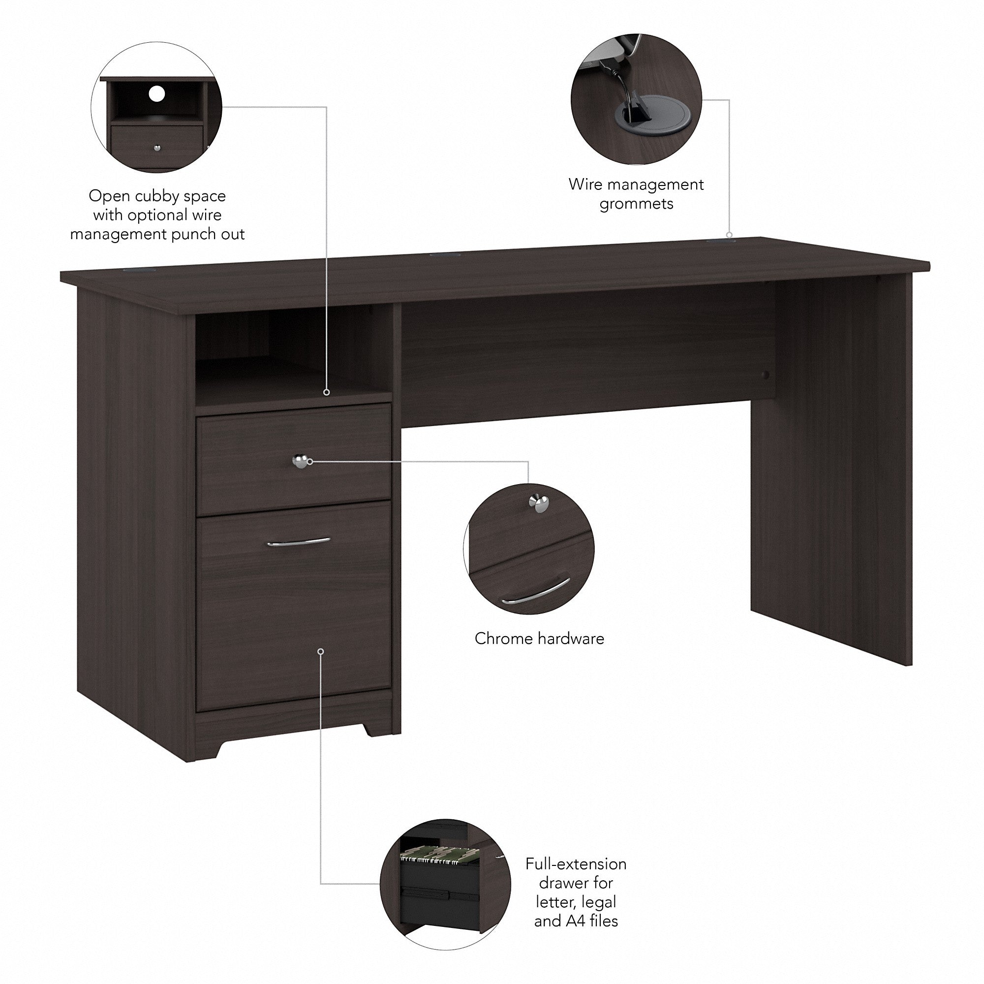 Bush Furniture Cabot 60W Computer Desk with Drawers