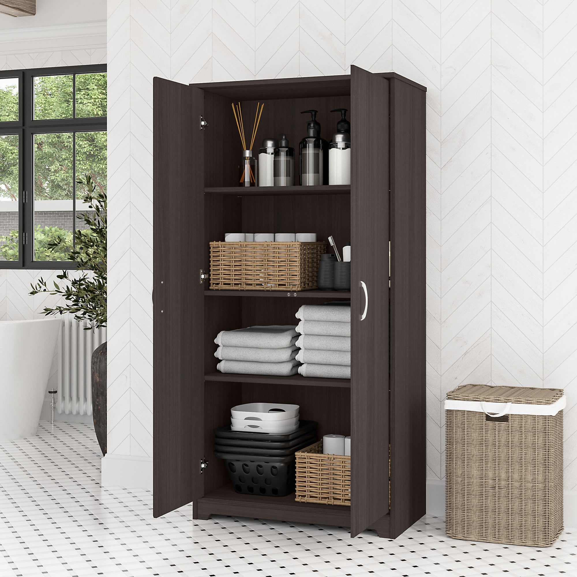 Bush Furniture Cabot Tall Bathroom Storage Cabinet with Doors