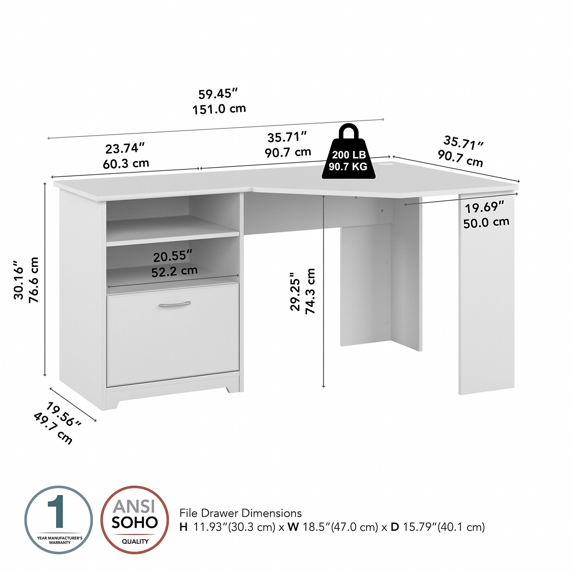 Bush Furniture Cabot 60W Corner Desk with Storage