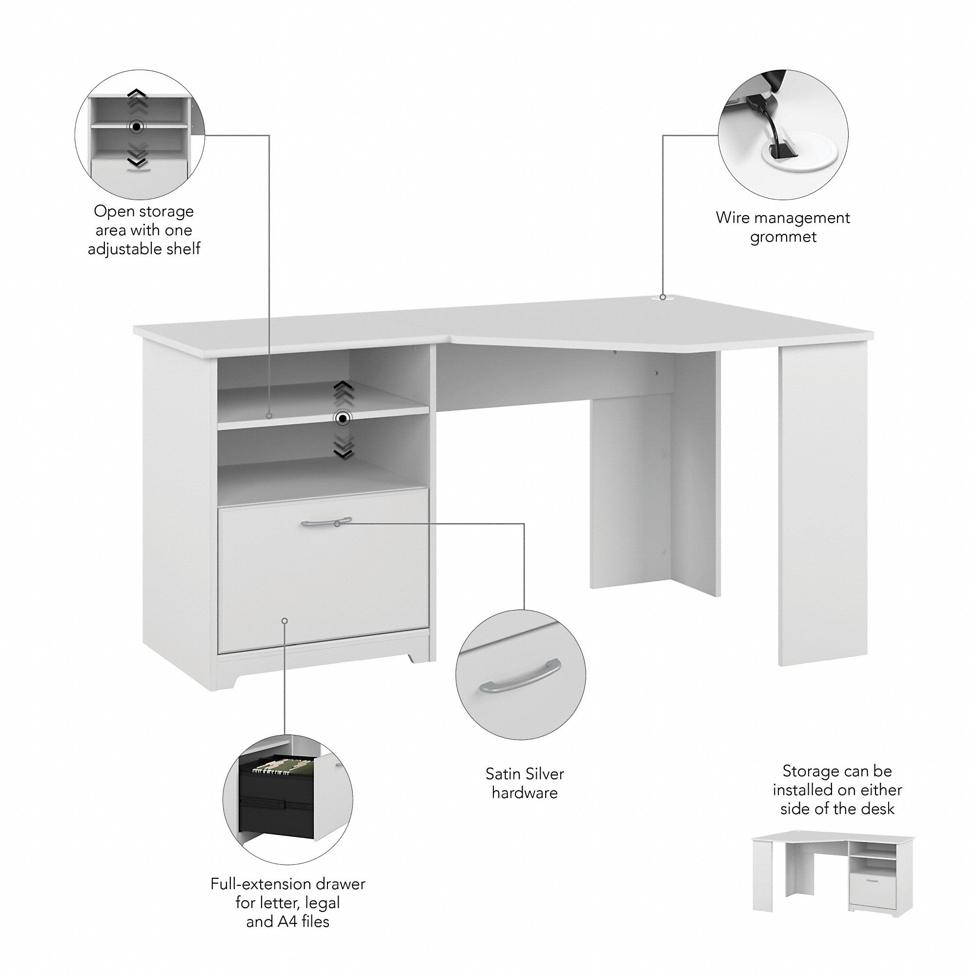 Bush Furniture Cabot 60W Corner Desk with Storage