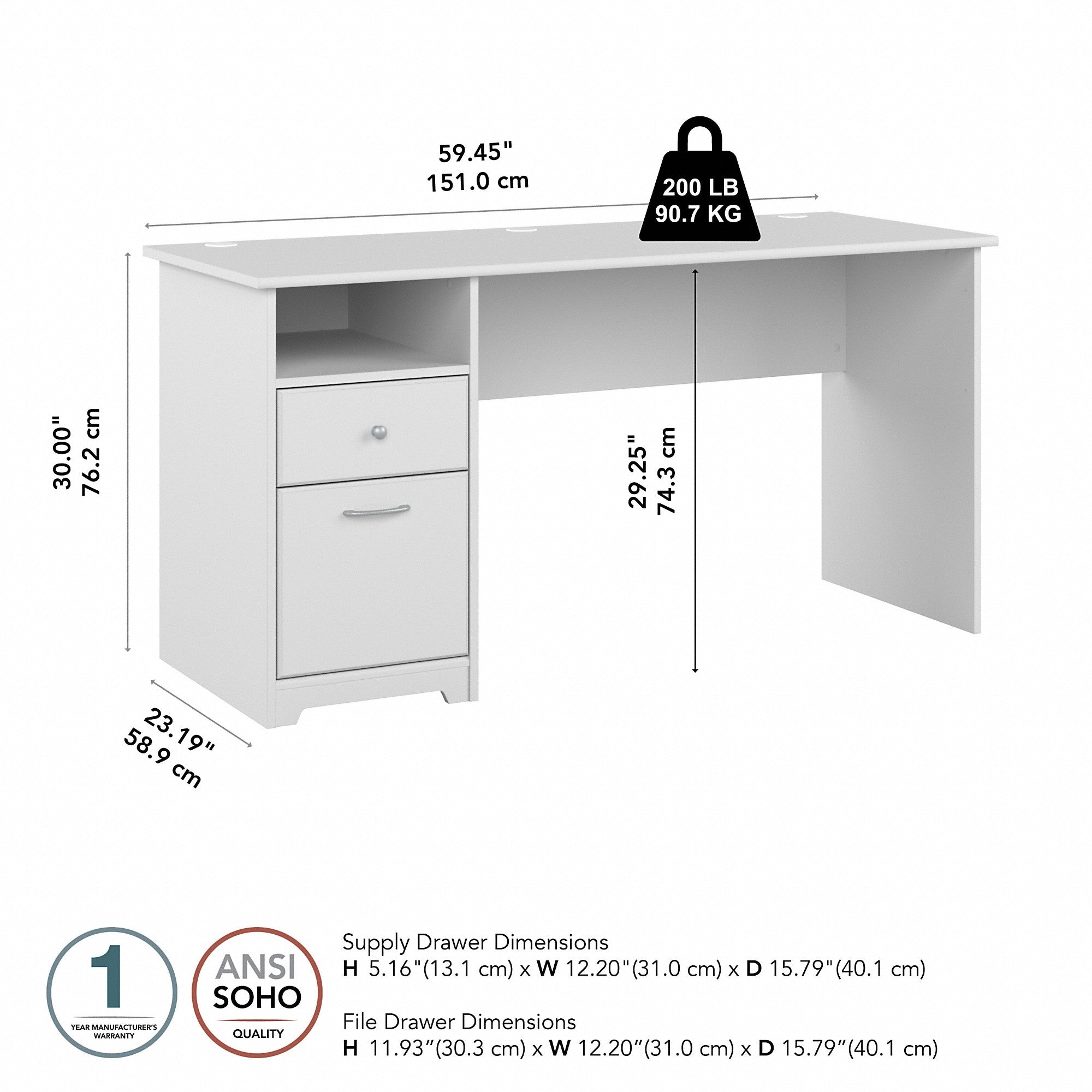 Bush Furniture Cabot 60W Computer Desk with Drawers