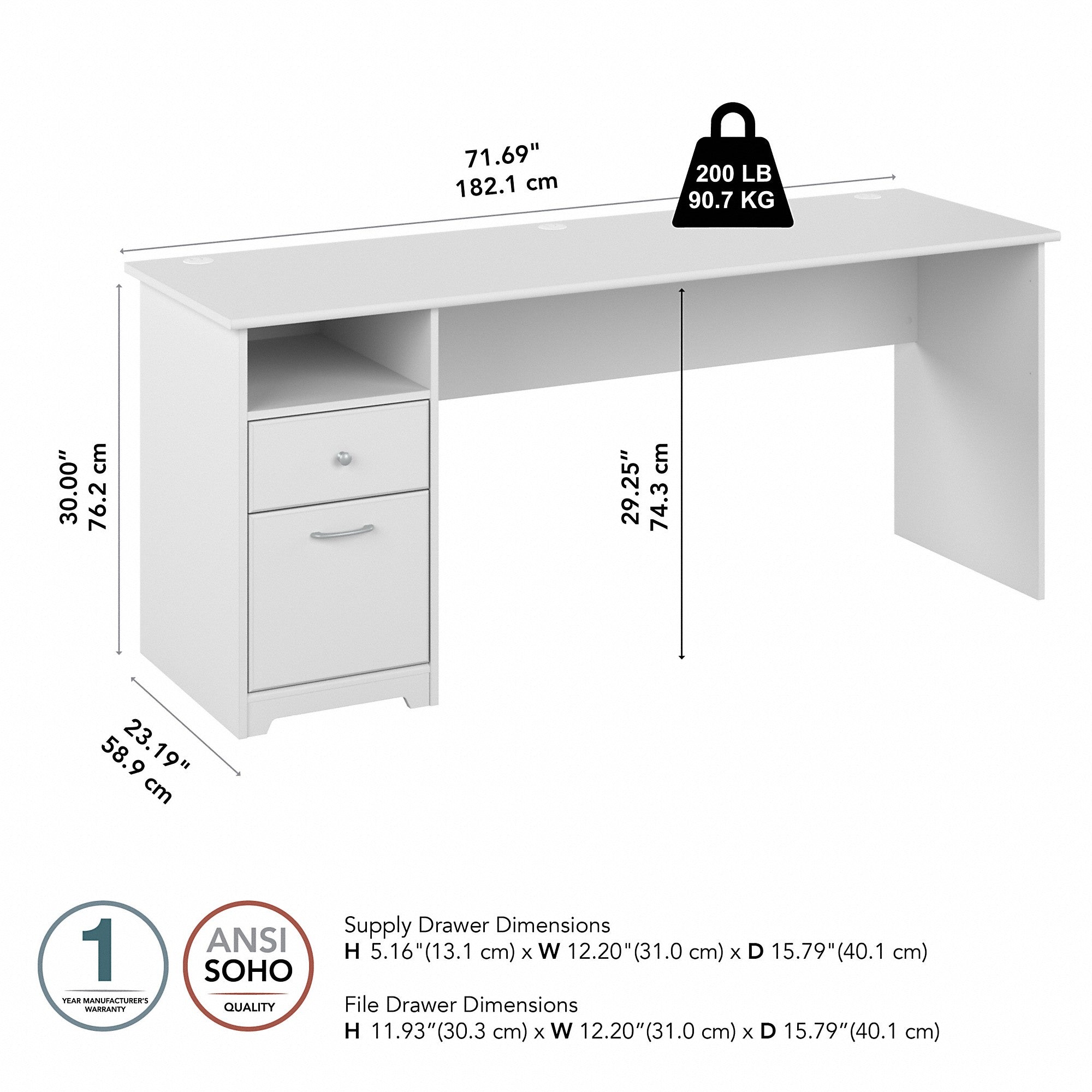 Bush Furniture Cabot 72W Computer Desk with Drawers