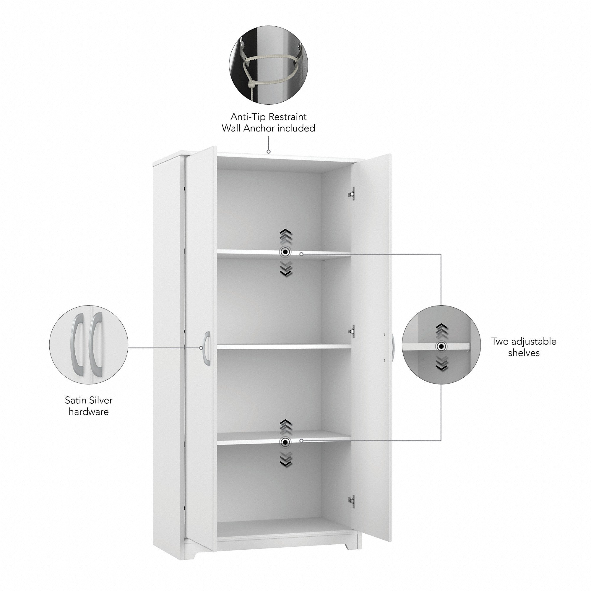 Bush Furniture Cabot Tall Kitchen Pantry Cabinet with Doors