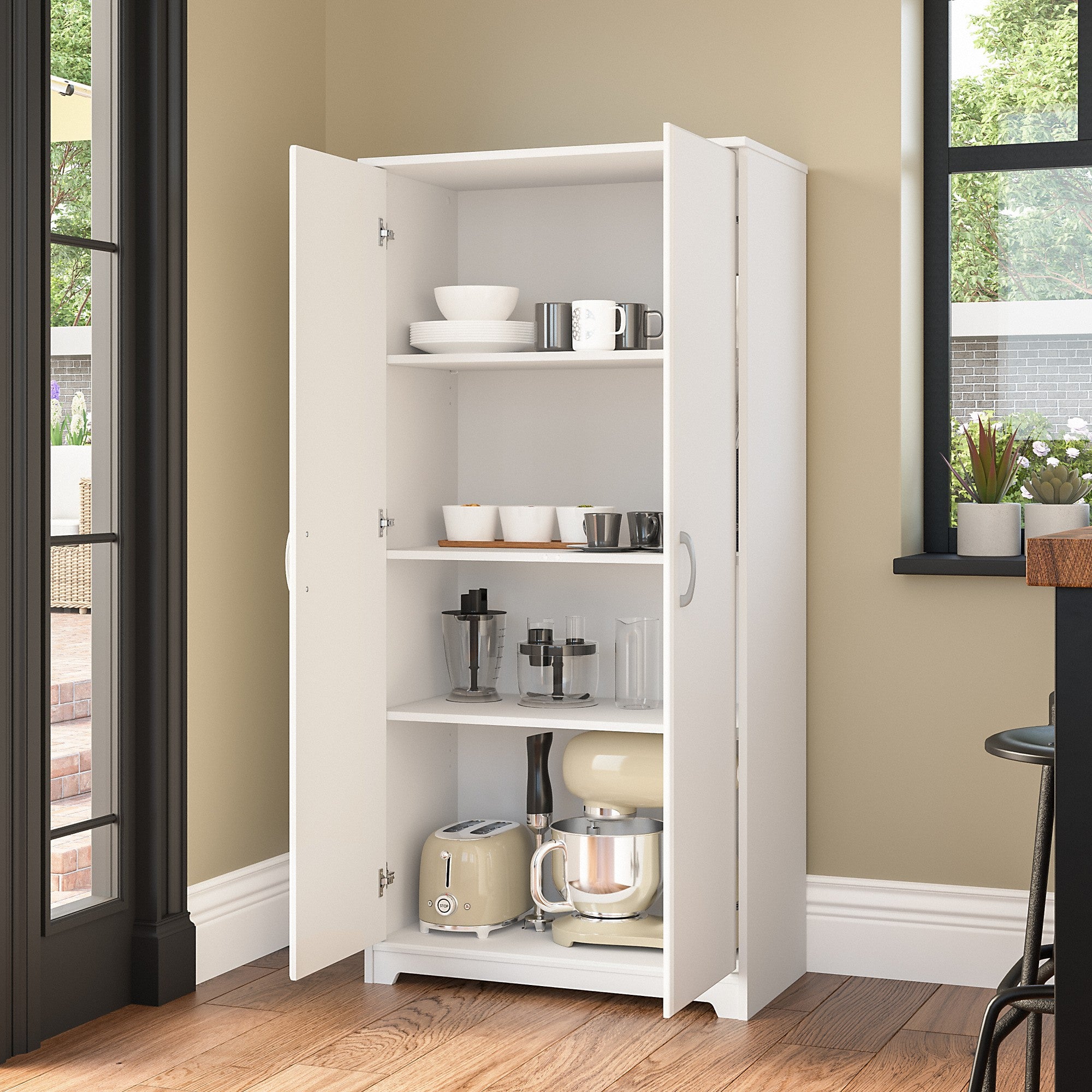 Bush Furniture Cabot Tall Kitchen Pantry Cabinet with Doors