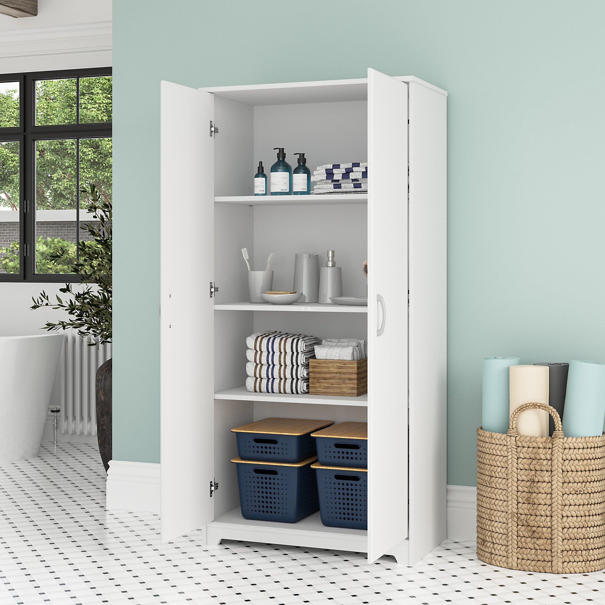 Bush Furniture Cabot Tall Bathroom Storage Cabinet with Doors