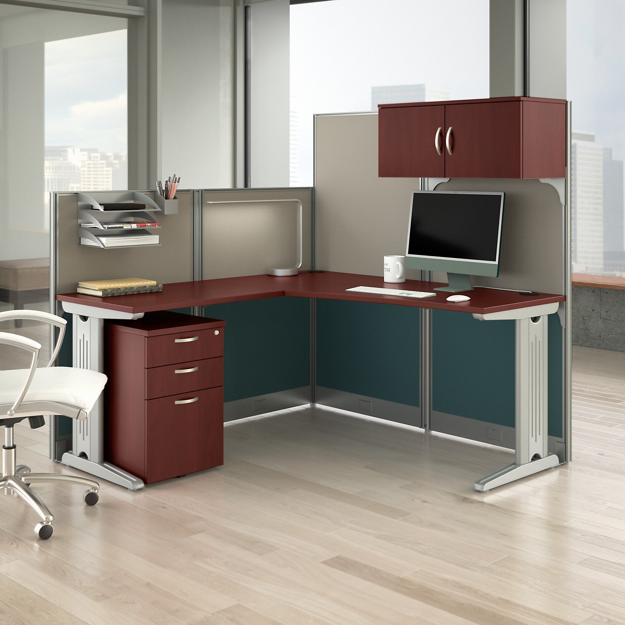 Bush Business Furniture Office in an Hour 65W x 65D L Shaped Cubicle Workstation with Storage