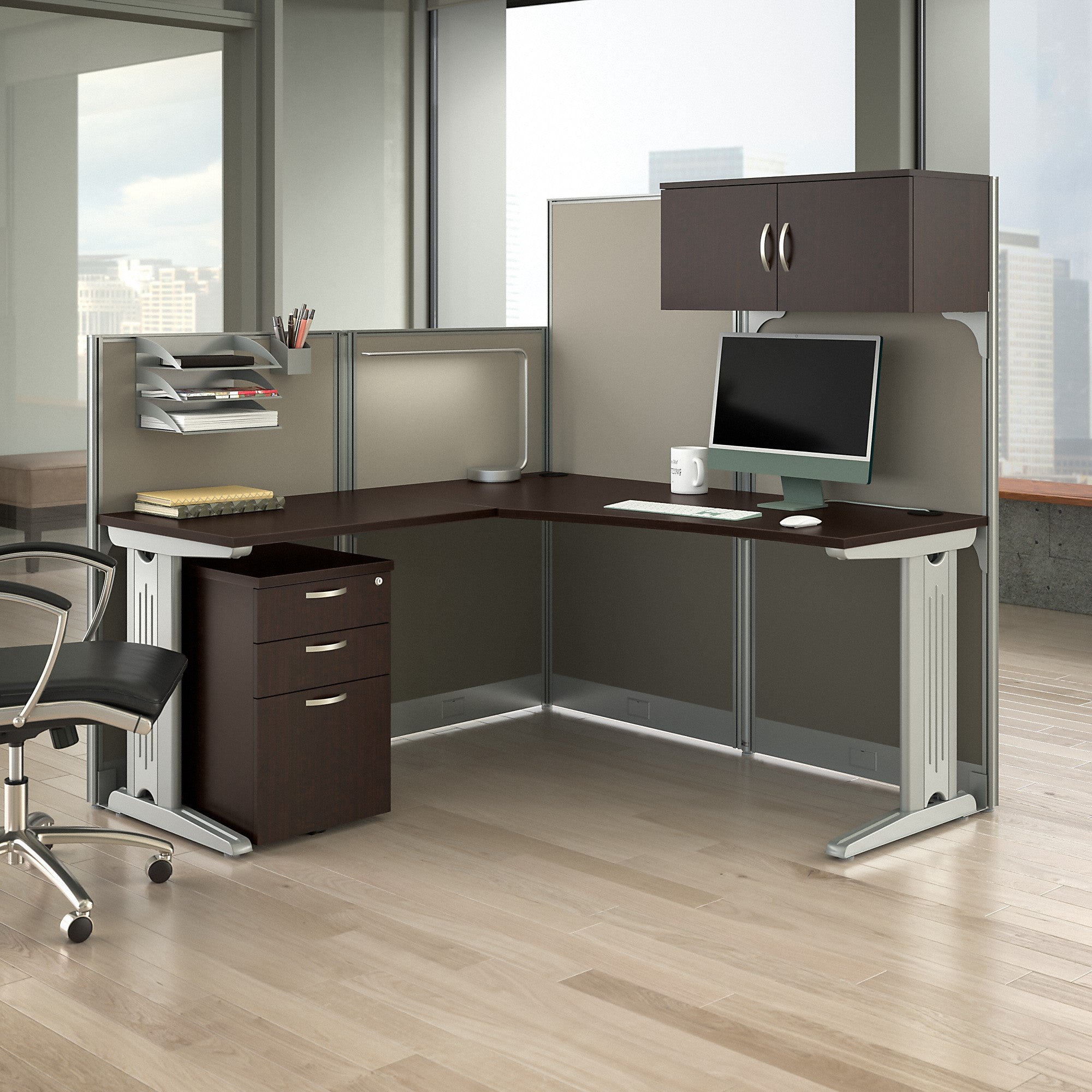 Bush Business Furniture Office in an Hour 65W x 65D L Shaped Cubicle Workstation with Storage