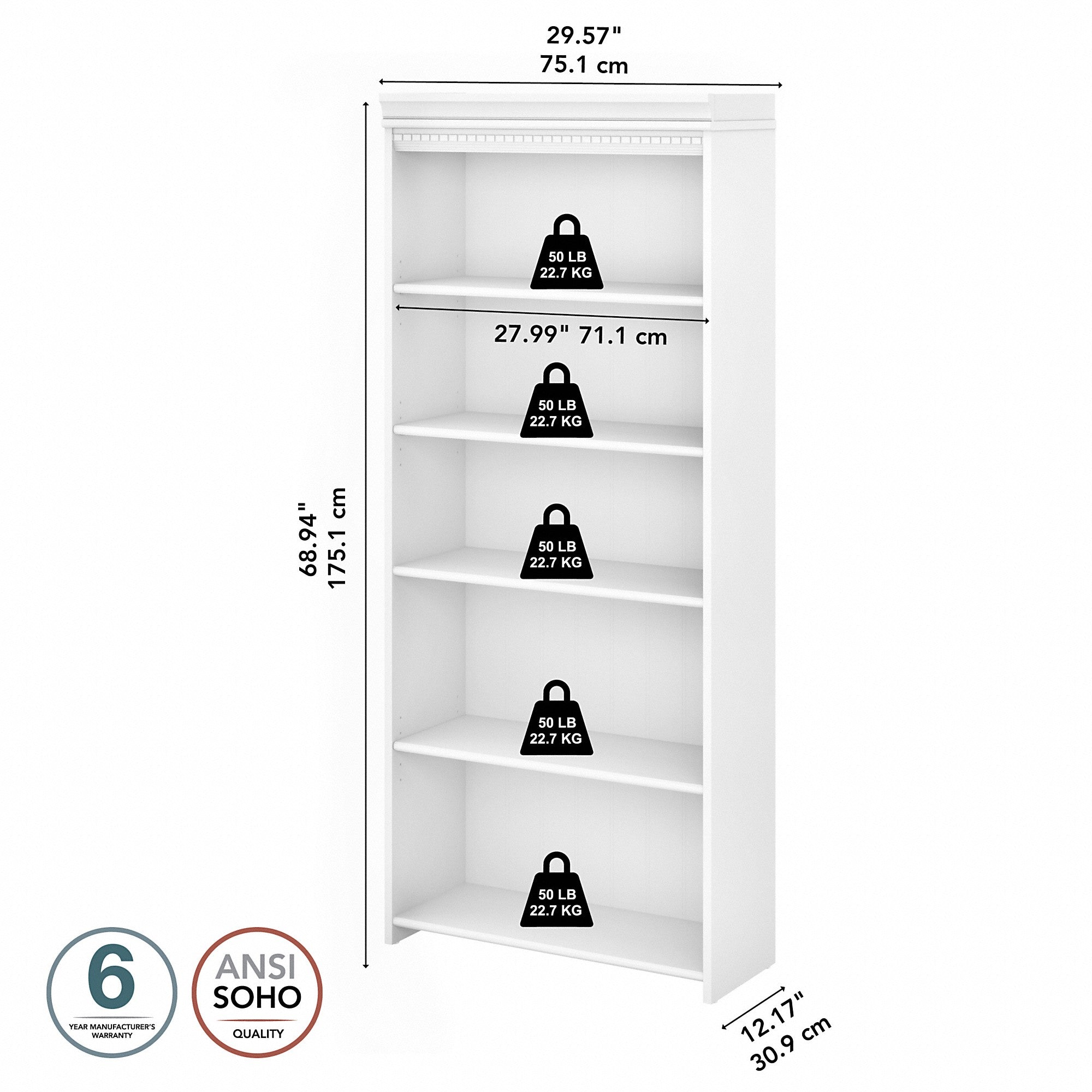 Bush Furniture Fairview Tall 5 Shelf Bookcase